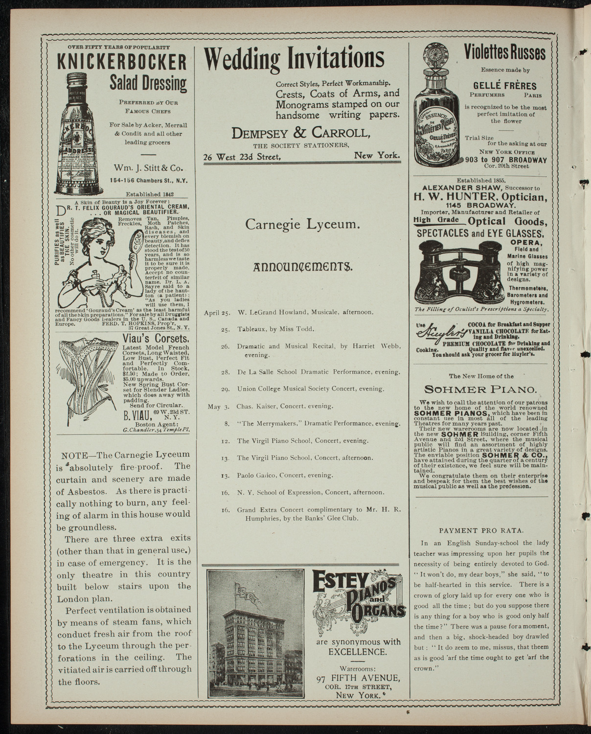 Vassar College Dramatic Performance, April 24, 1899, program page 2