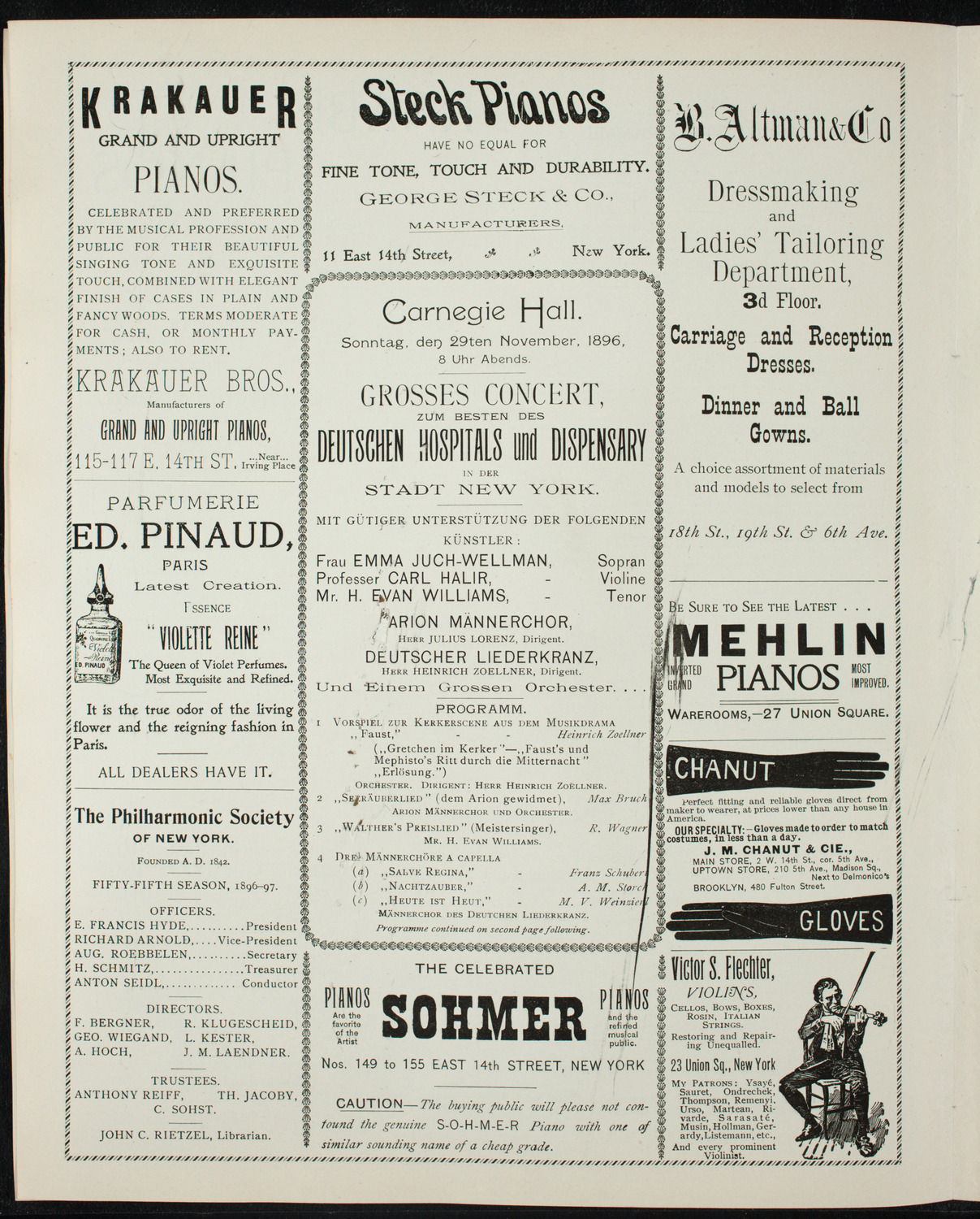 Benefit: German Hospitals and Dispensary in New York, November 29, 1896, program page 4