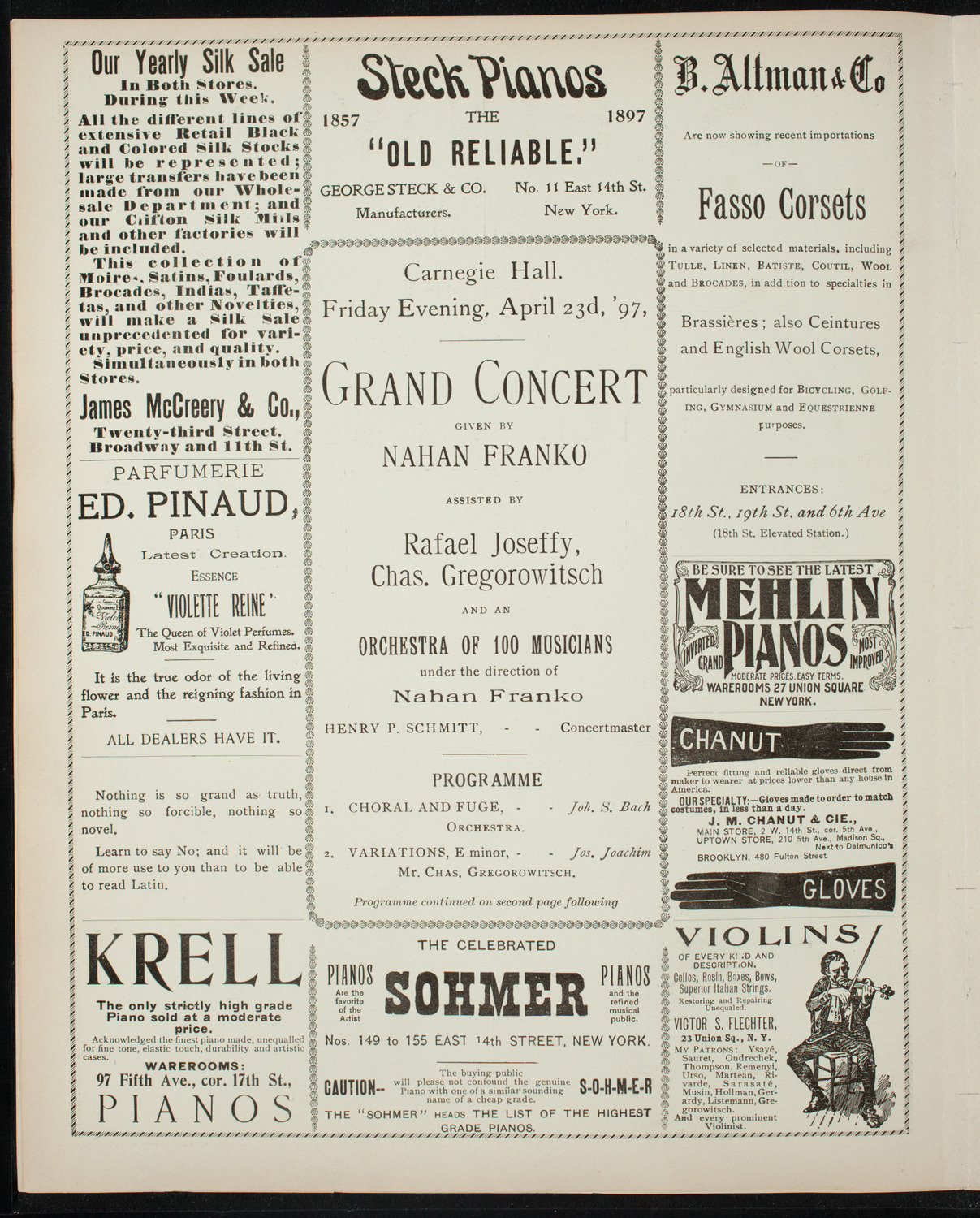 Grand Concert by Nahan Franko, April 23, 1897, program page 4