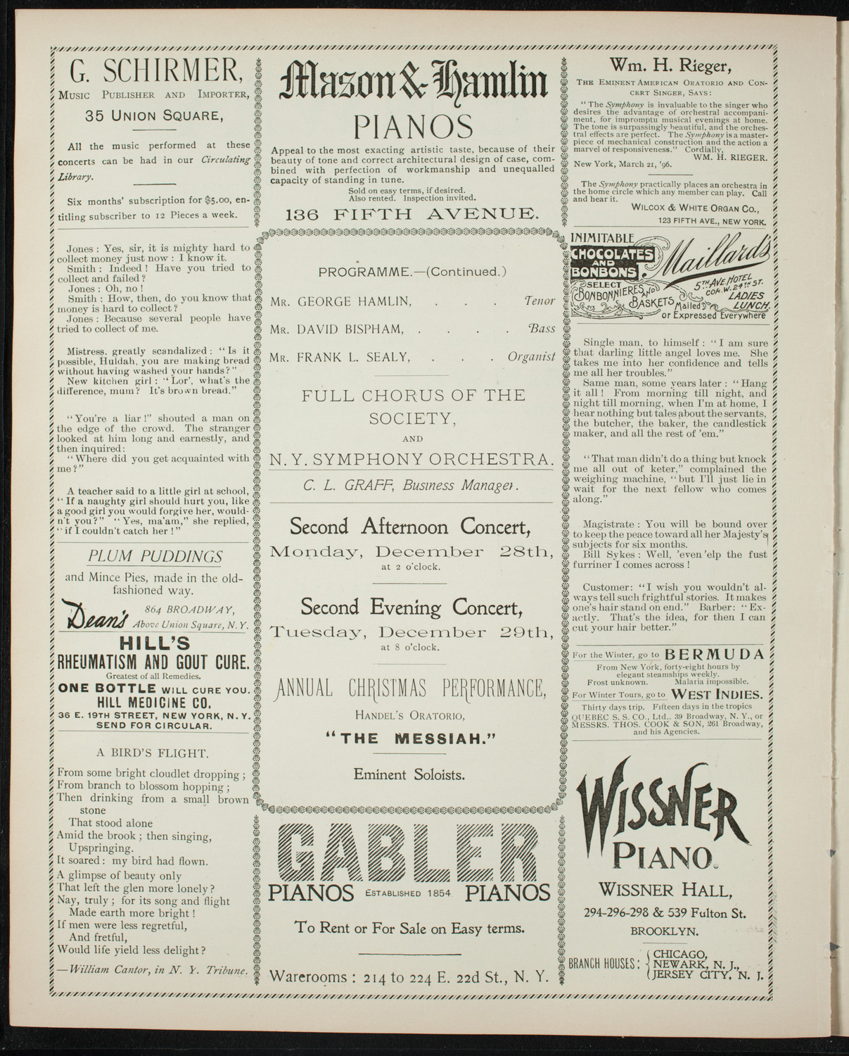 Oratorio Society of New York, December 2, 1896, program page 6