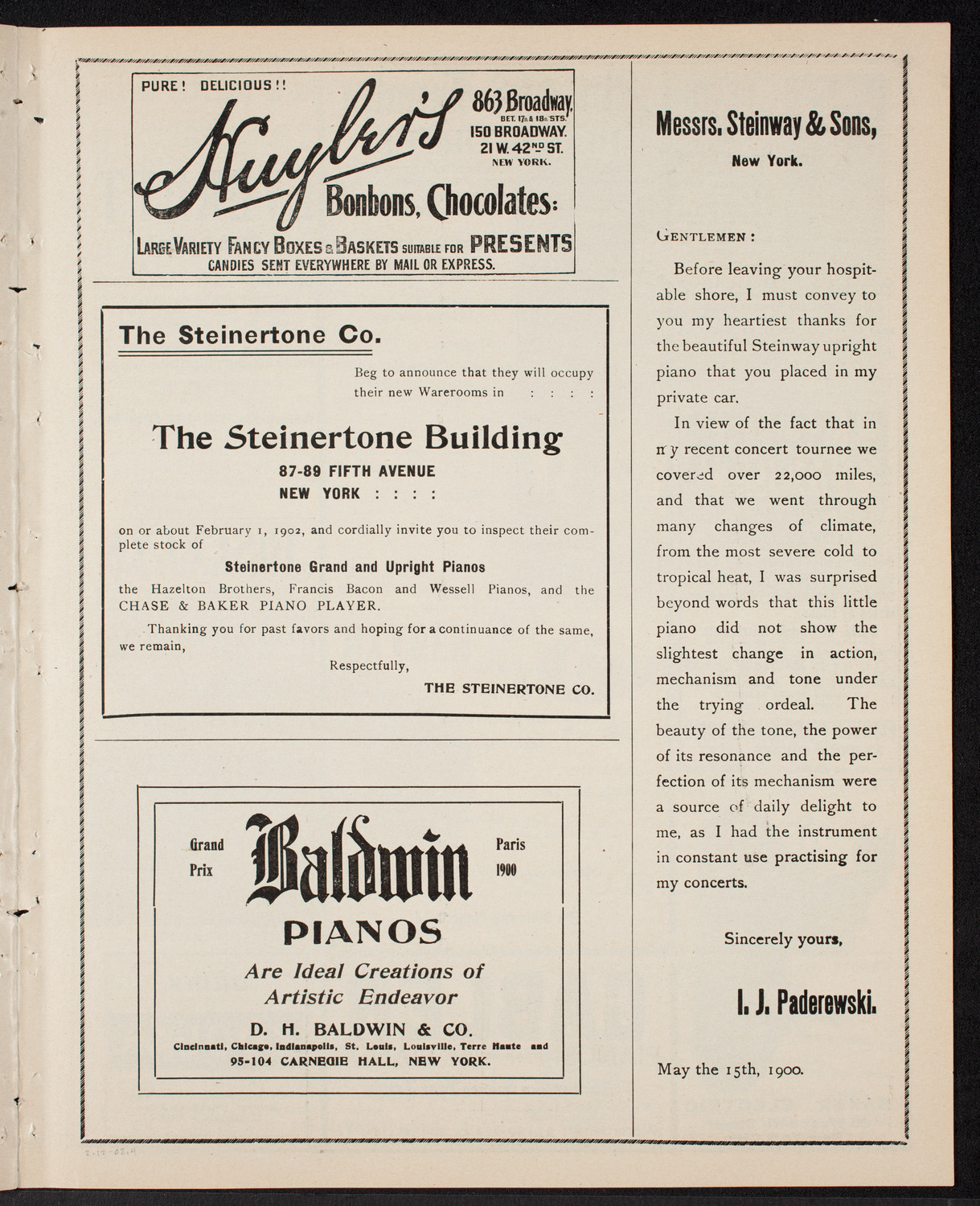 Fritz Kreisler, Violin, and Jean Gerardy, Cello, February 12, 1902, program page 7