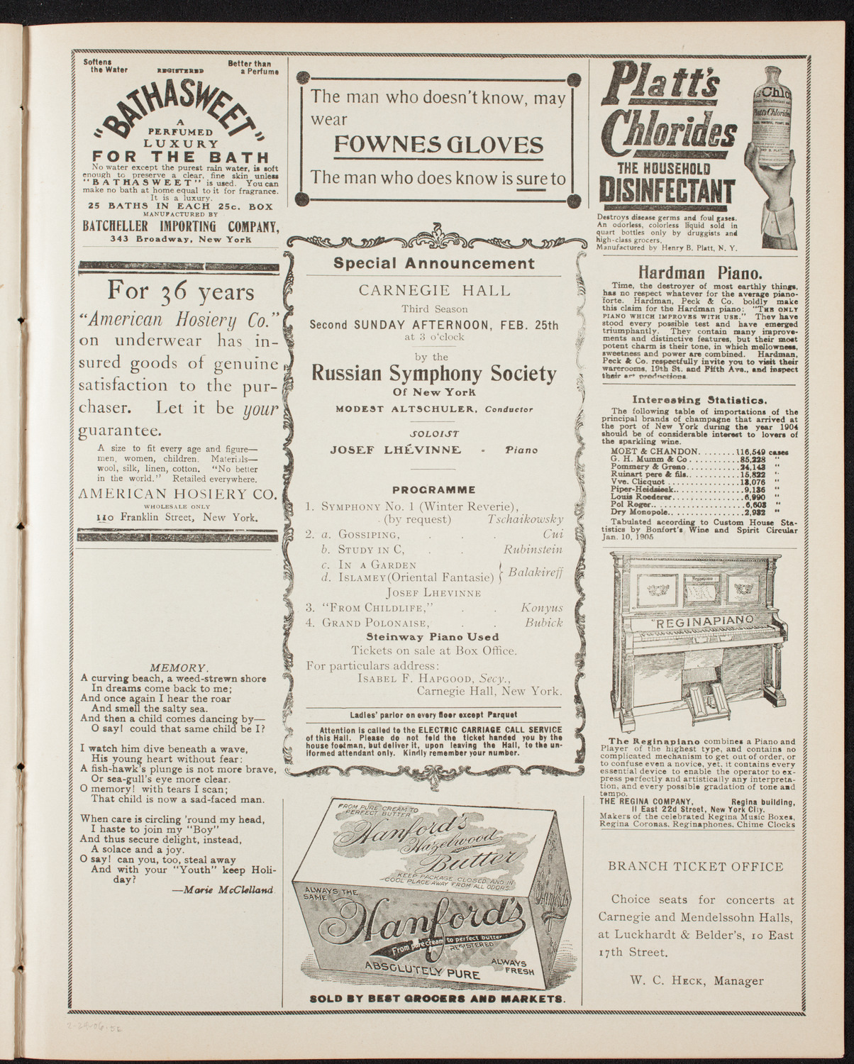 Russian Symphony Society of New York, February 24, 1906, program page 9