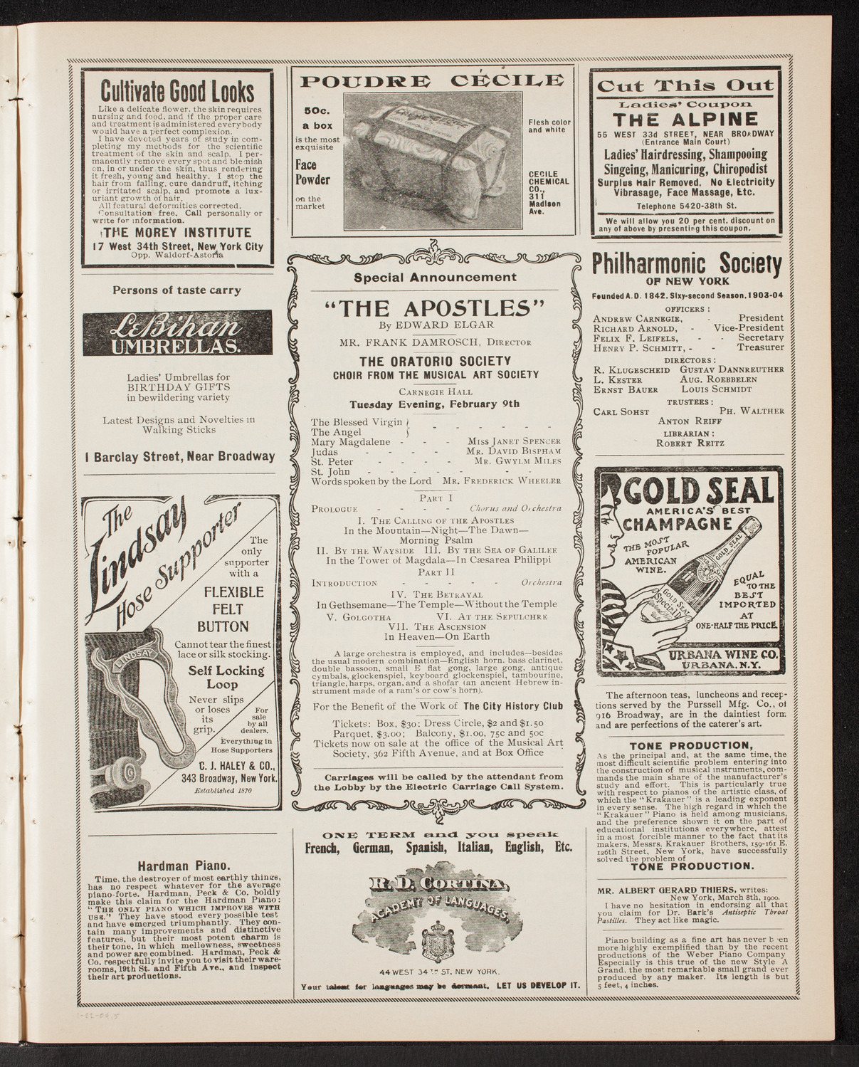Arion Society, January 22, 1904, program page 9