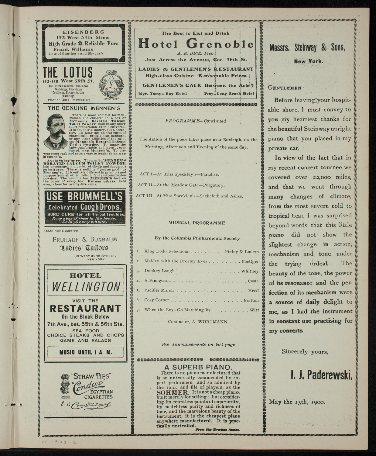 Columbia University Sophomore Dramatic Association, December 19, 1902, program page 3