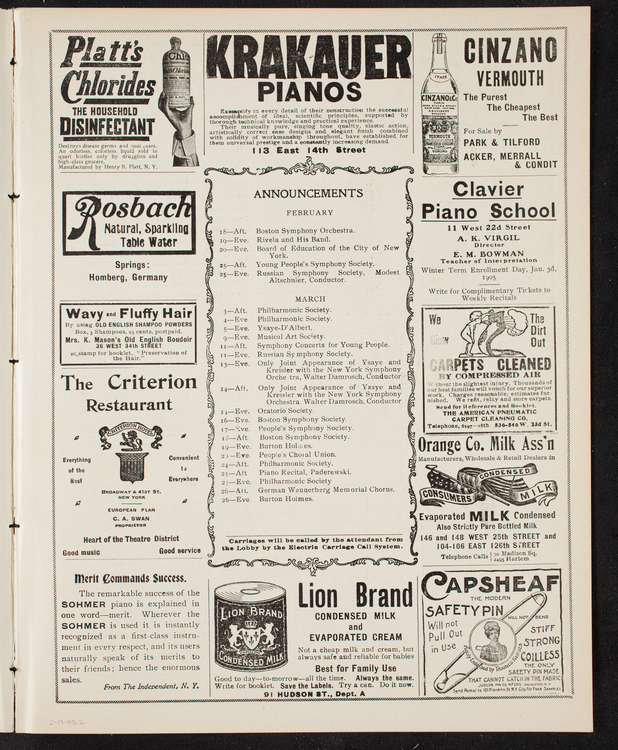 People's Symphony Concert, February 17, 1905, program page 3