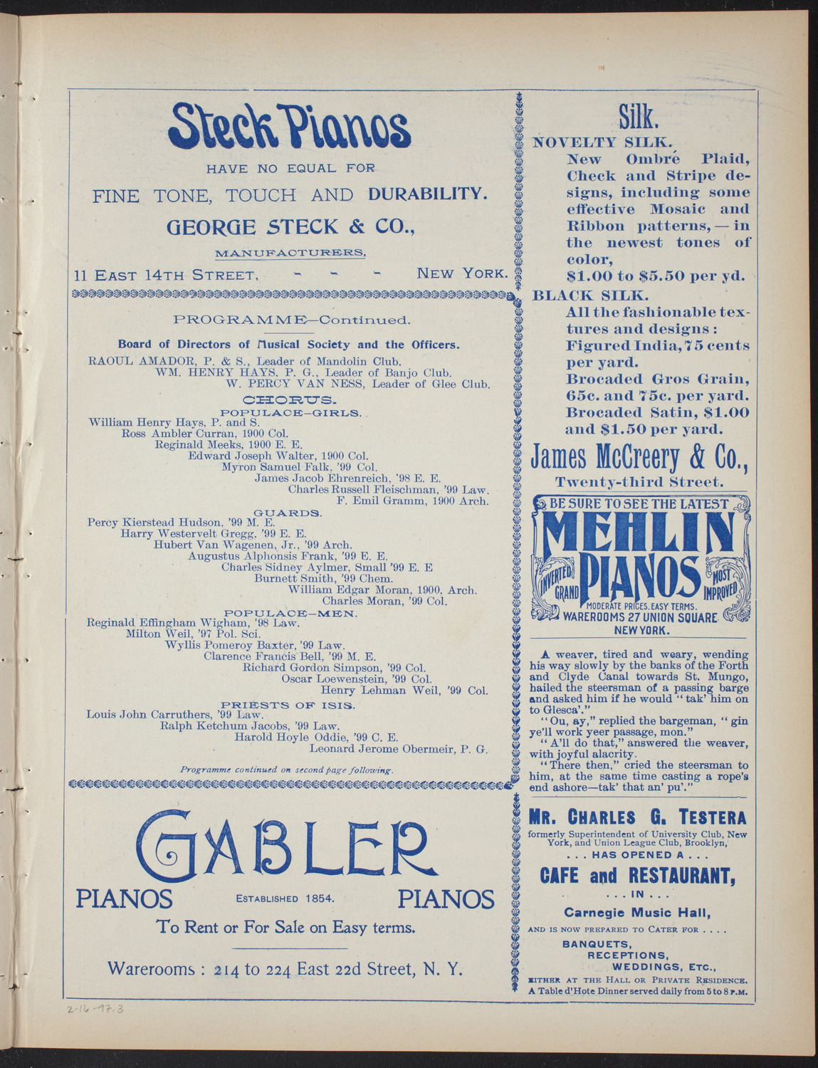 Columbia College Musical Society, February 16, 1897, program page 5