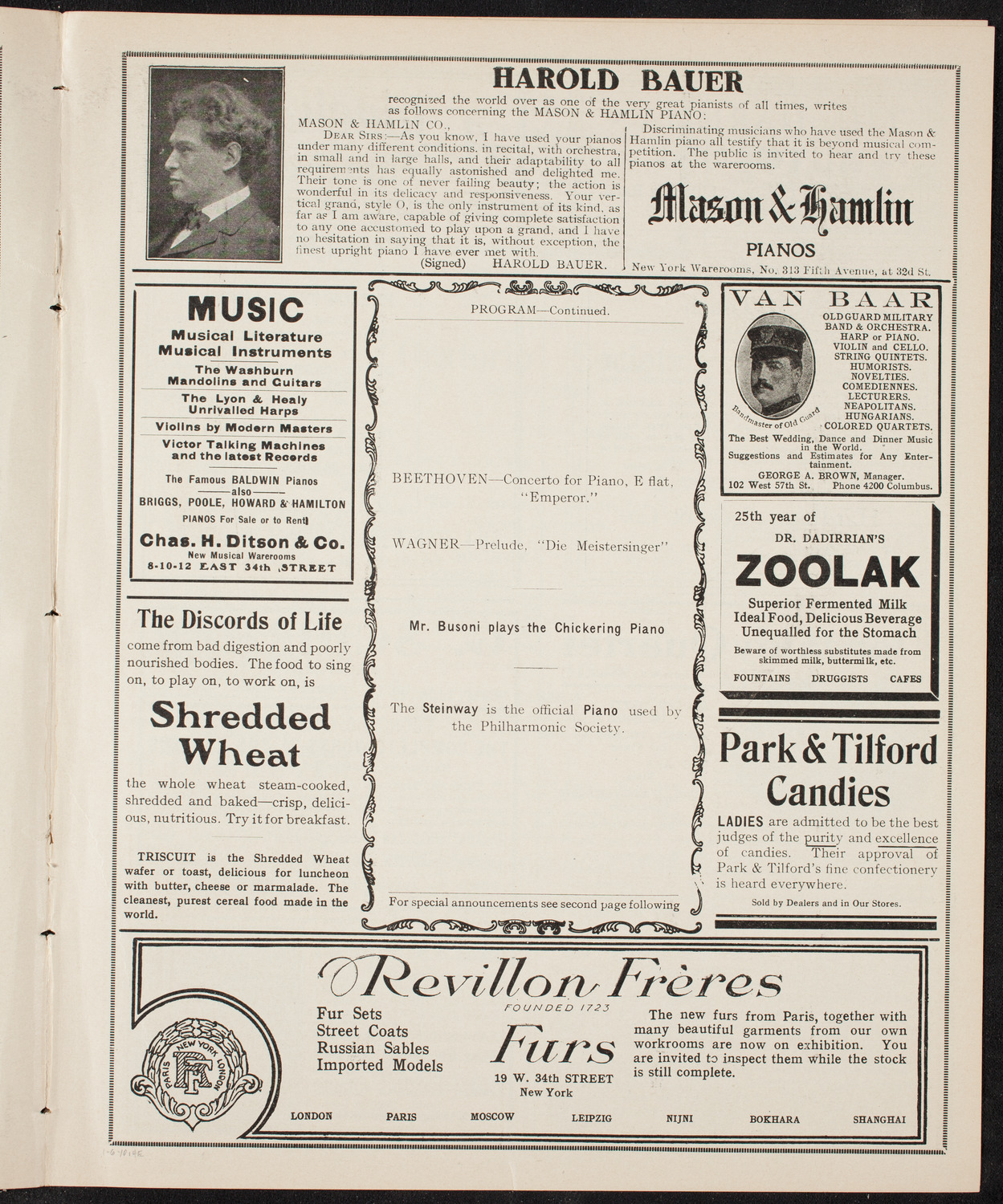 New York Philharmonic, January 6, 1910, program page 7