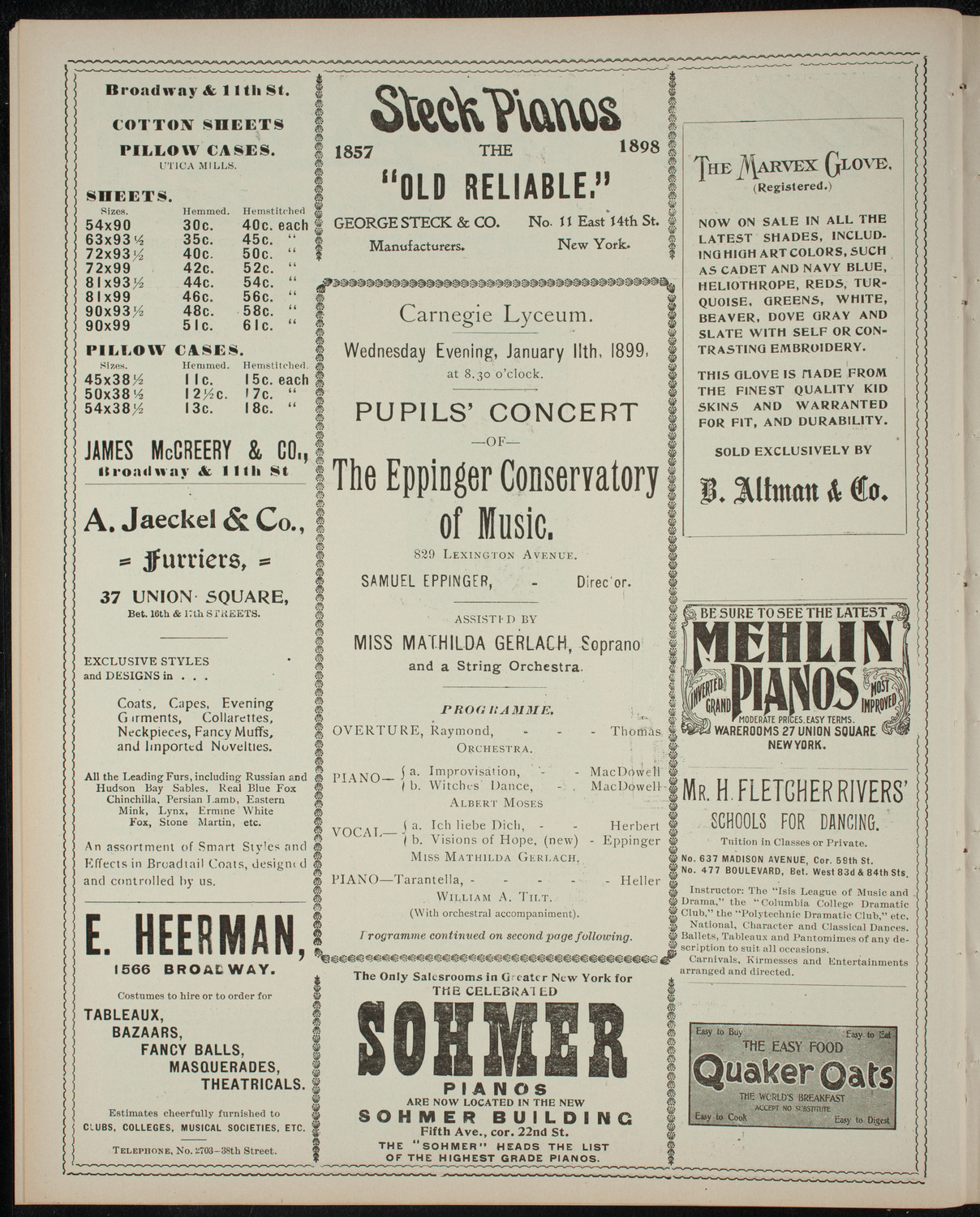 Eppinger Conservatory of Music Student Recital, January 11, 1899, program page 4