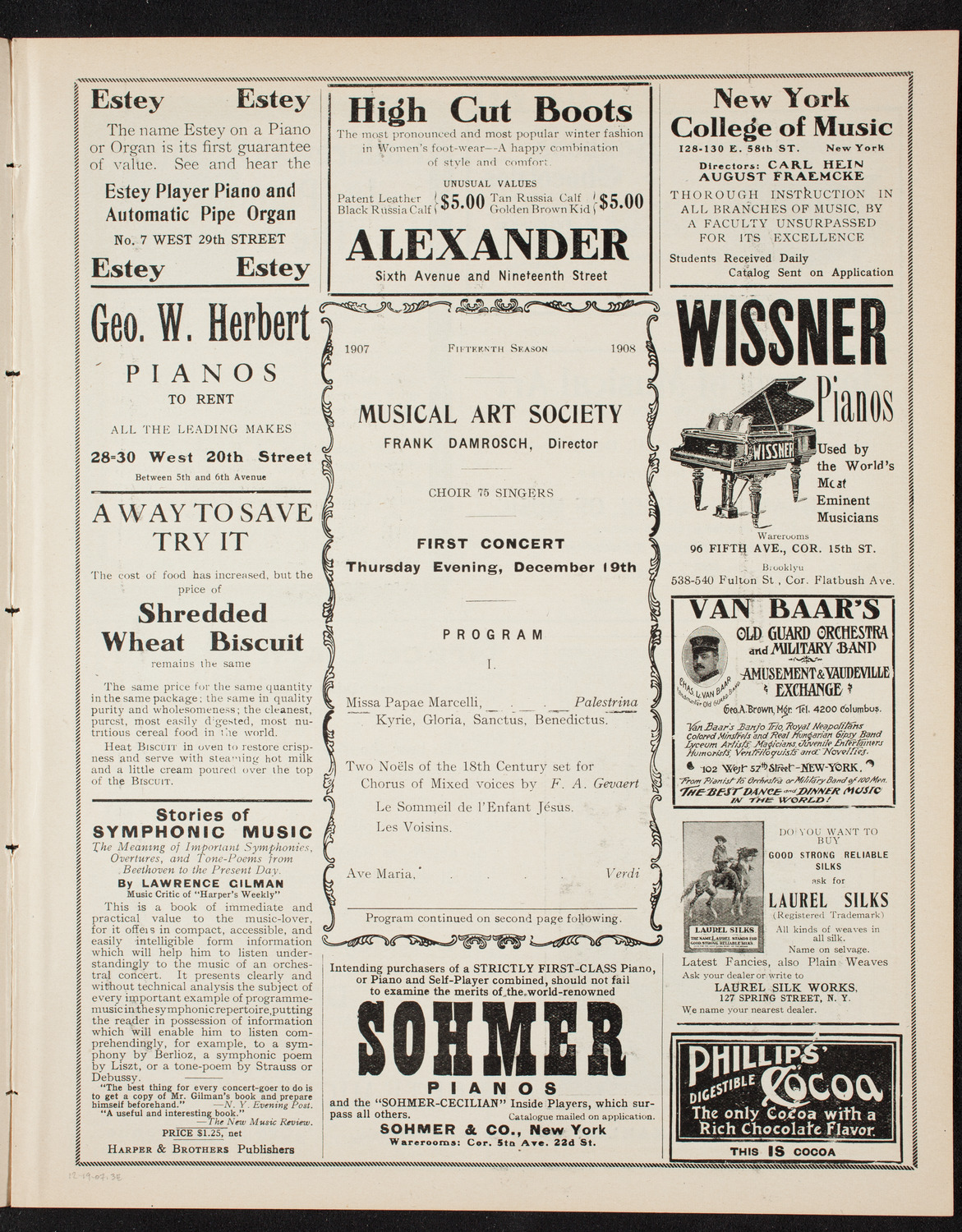 Musical Art Society of New York, December 19, 1907, program page 5