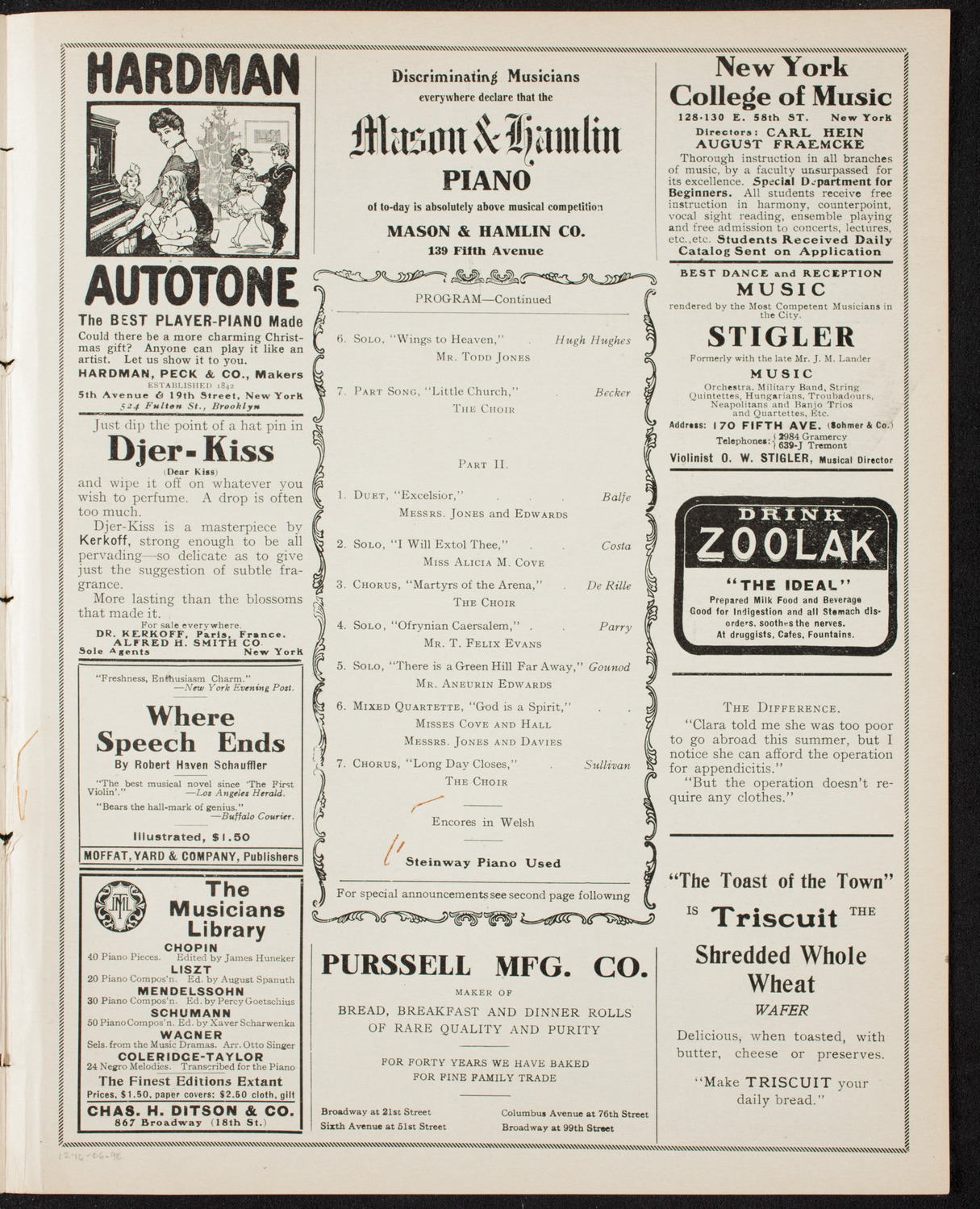 Royal Welsh Male Choir, December 16, 1906, program page 7