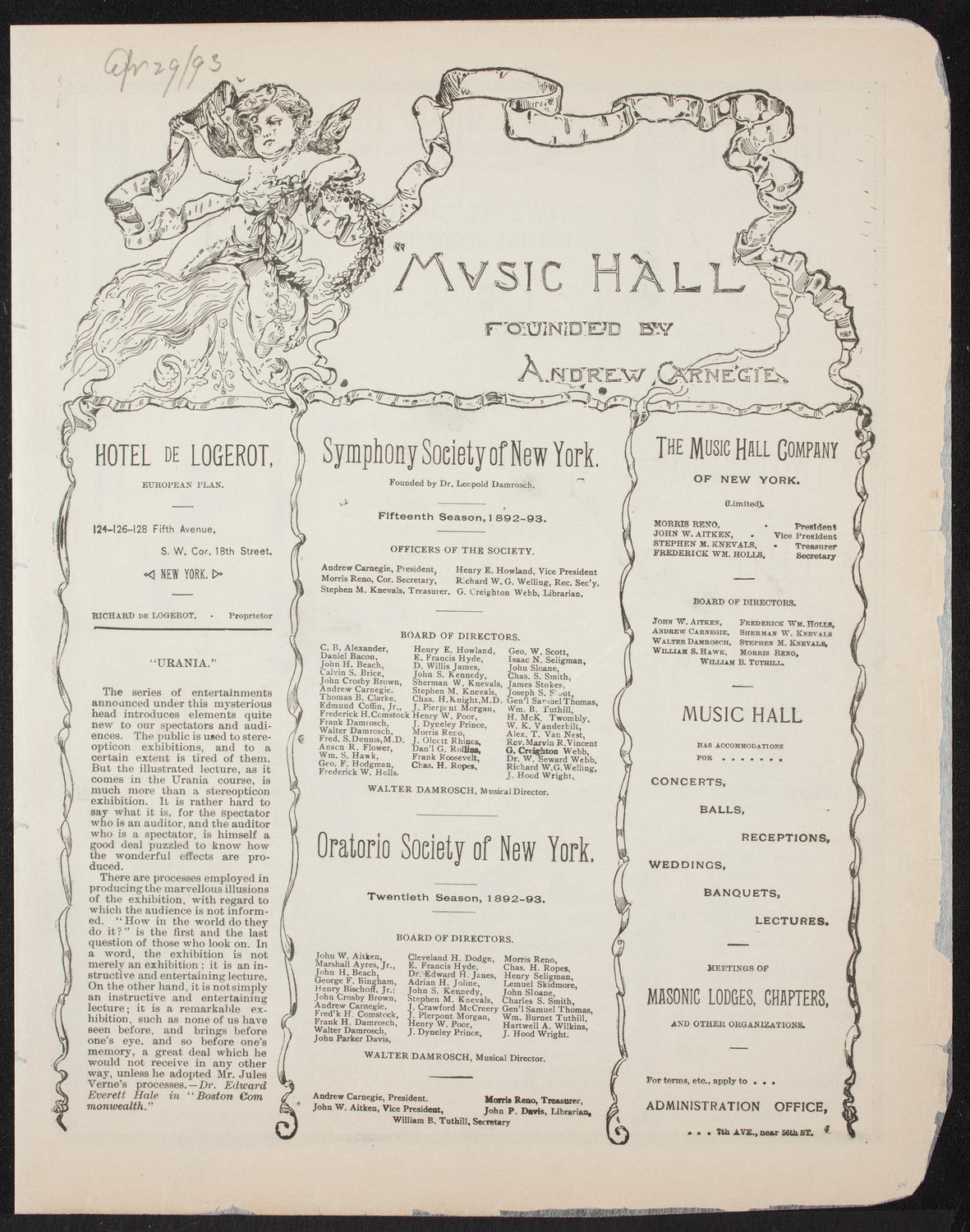 Gaston Blay and Others, April 29, 1893, program page 1