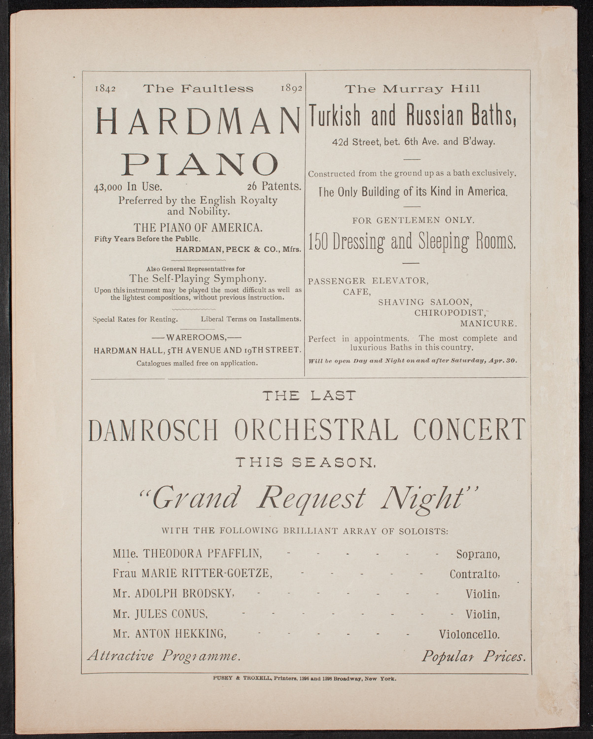 Urania Scientific Theatre, April 25, 1892, program page 12