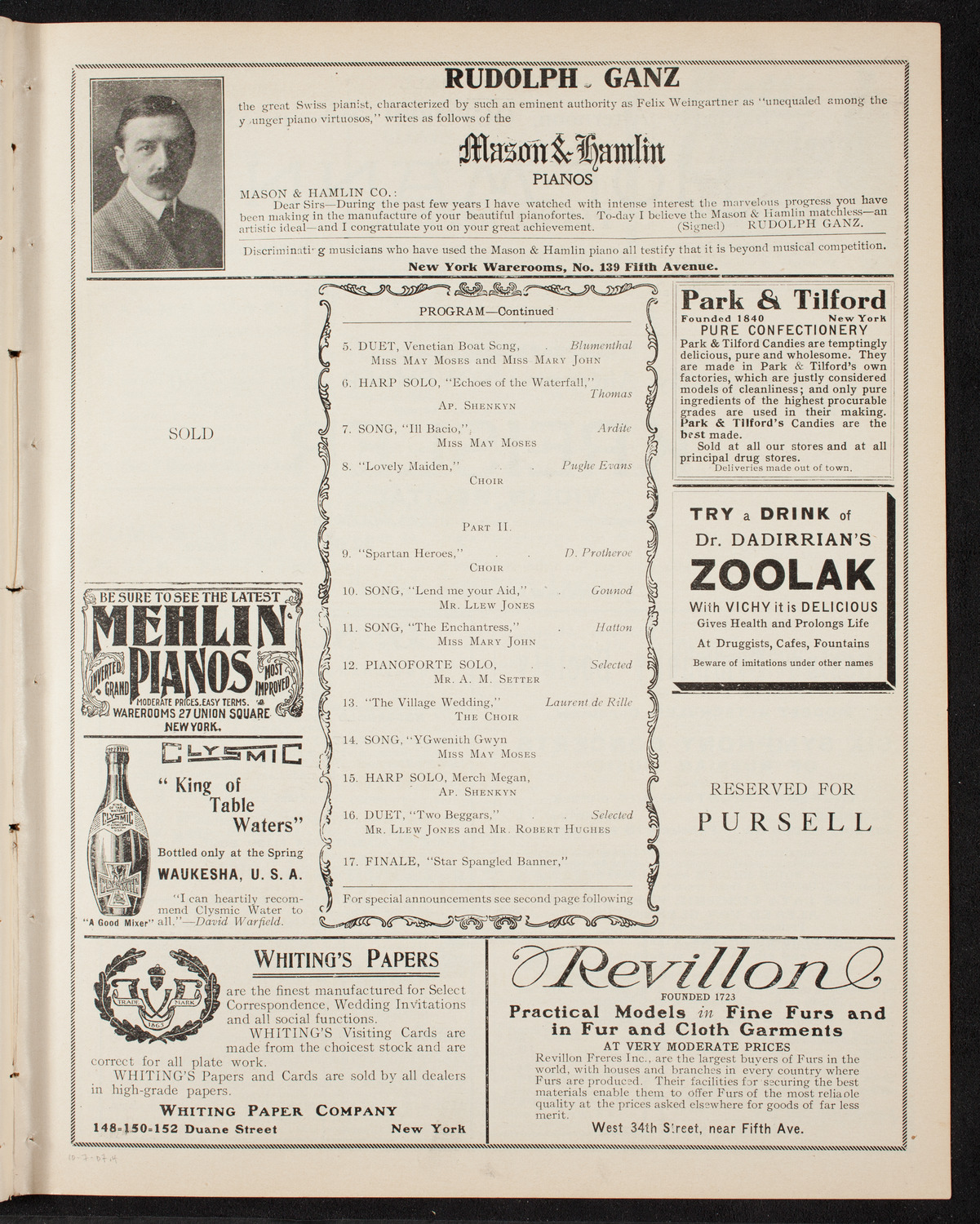 Rhondda Valley Male Concert Party, October 7, 1907, program page 7