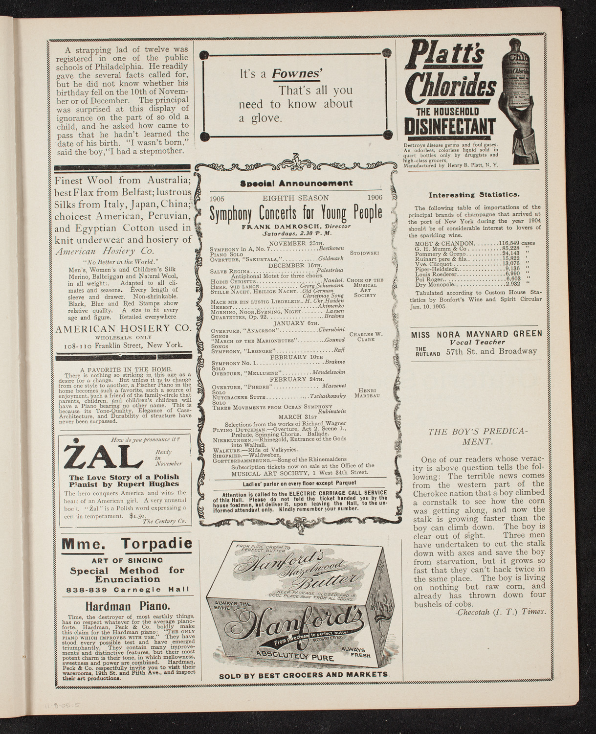 Marie Hall, November 8, 1905, program page 9