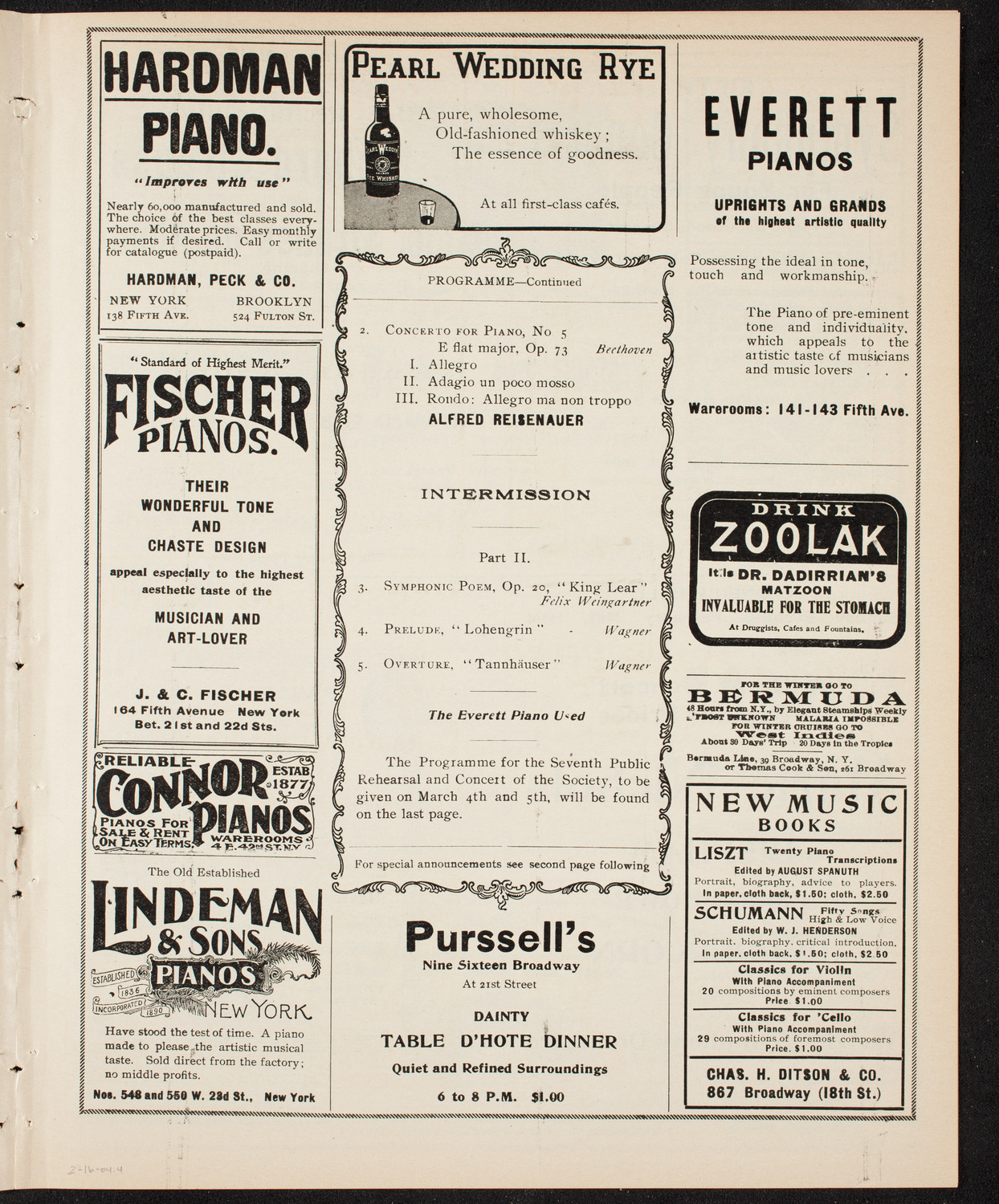 New York Philharmonic, February 16, 1904, program page 7