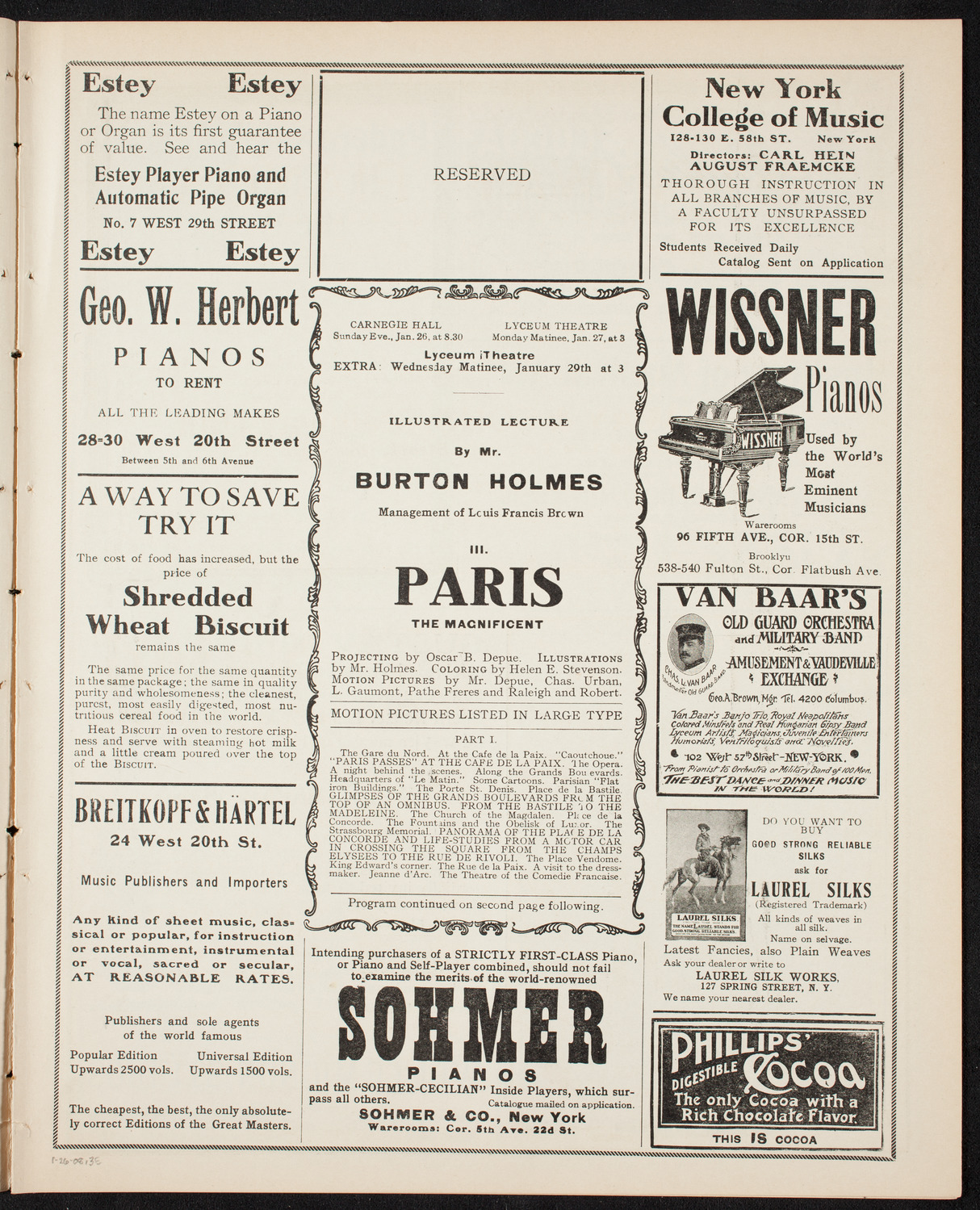Burton Holmes Travelogue: Paris, January 26, 1908, program page 5