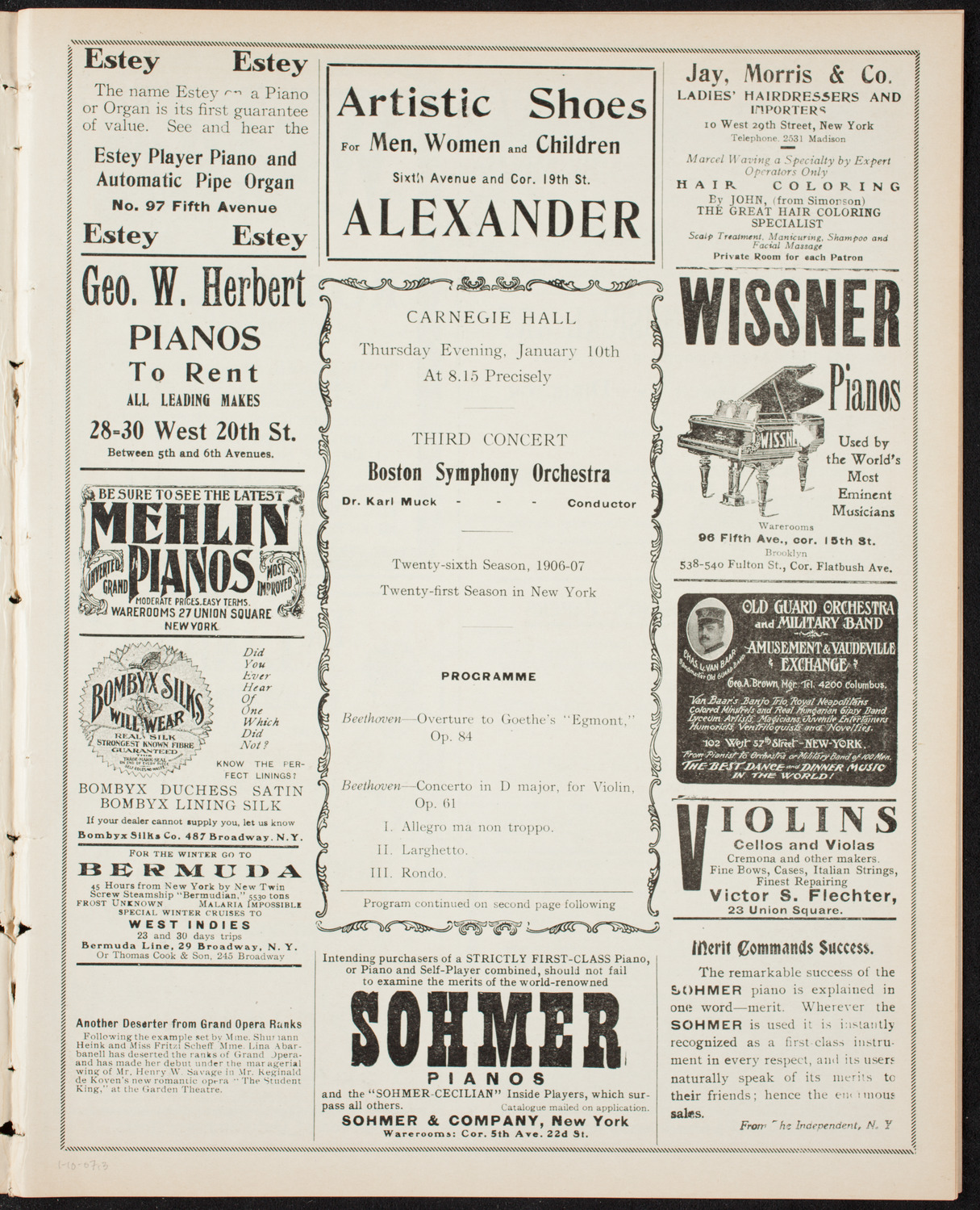 Boston Symphony Orchestra, January 10, 1907, program page 5