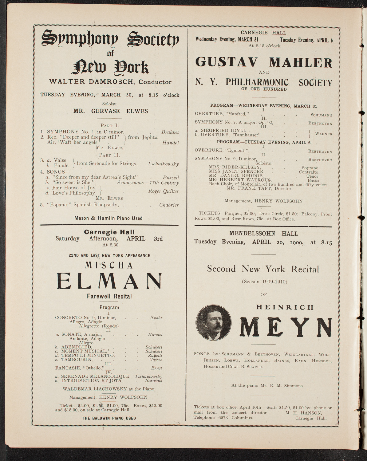 New York Philharmonic, March 27, 1909, program page 10