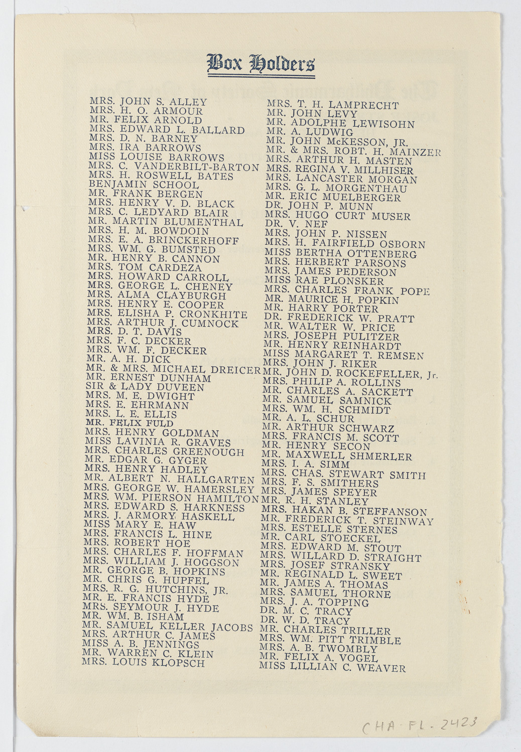 New York Philharmonic, November 21, 1920