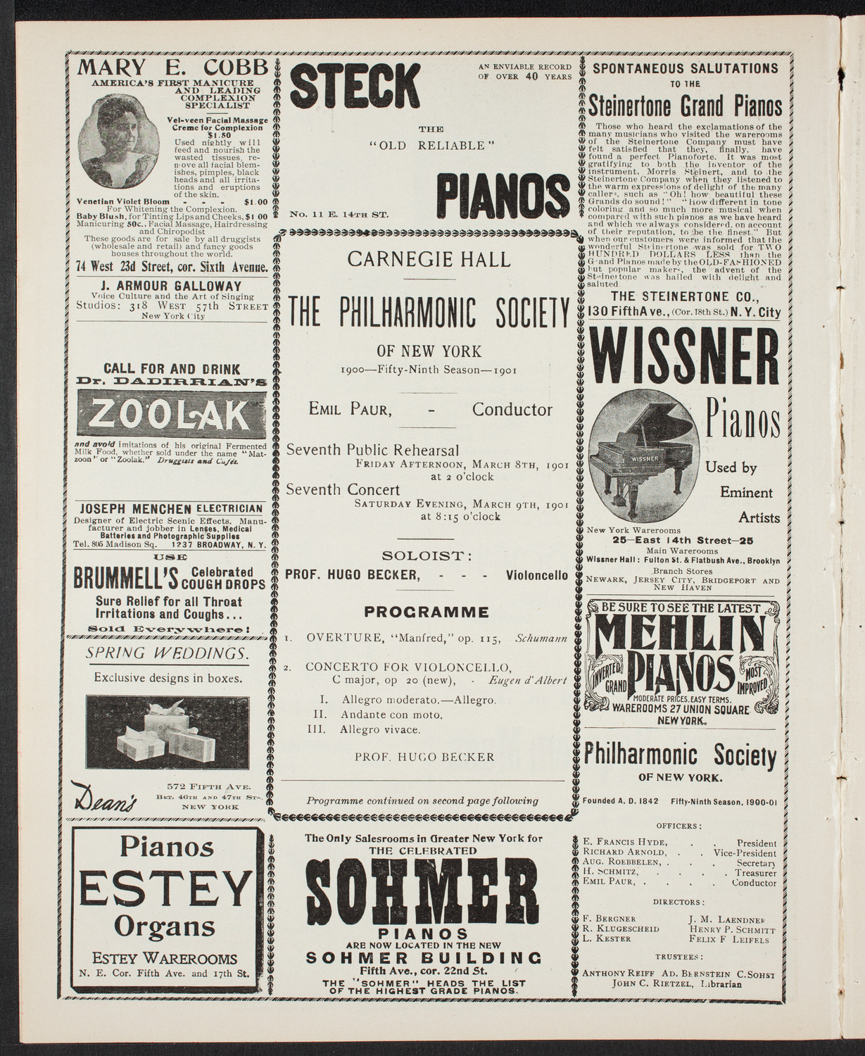 New York Philharmonic, March 8, 1901, program page 4