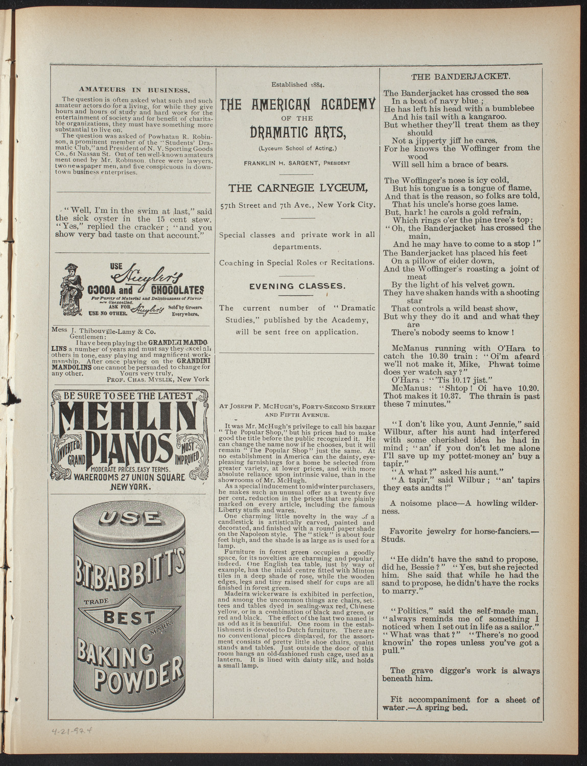 Amateur Comedy Club, April 21, 1897, program page 7