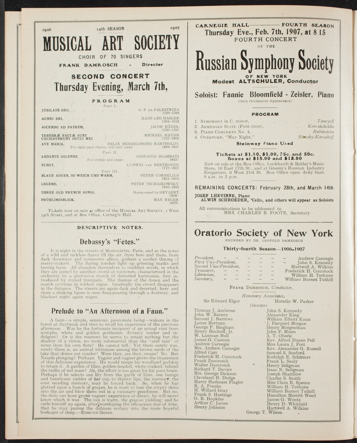 New York Symphony Orchestra, January 20, 1907, program page 10