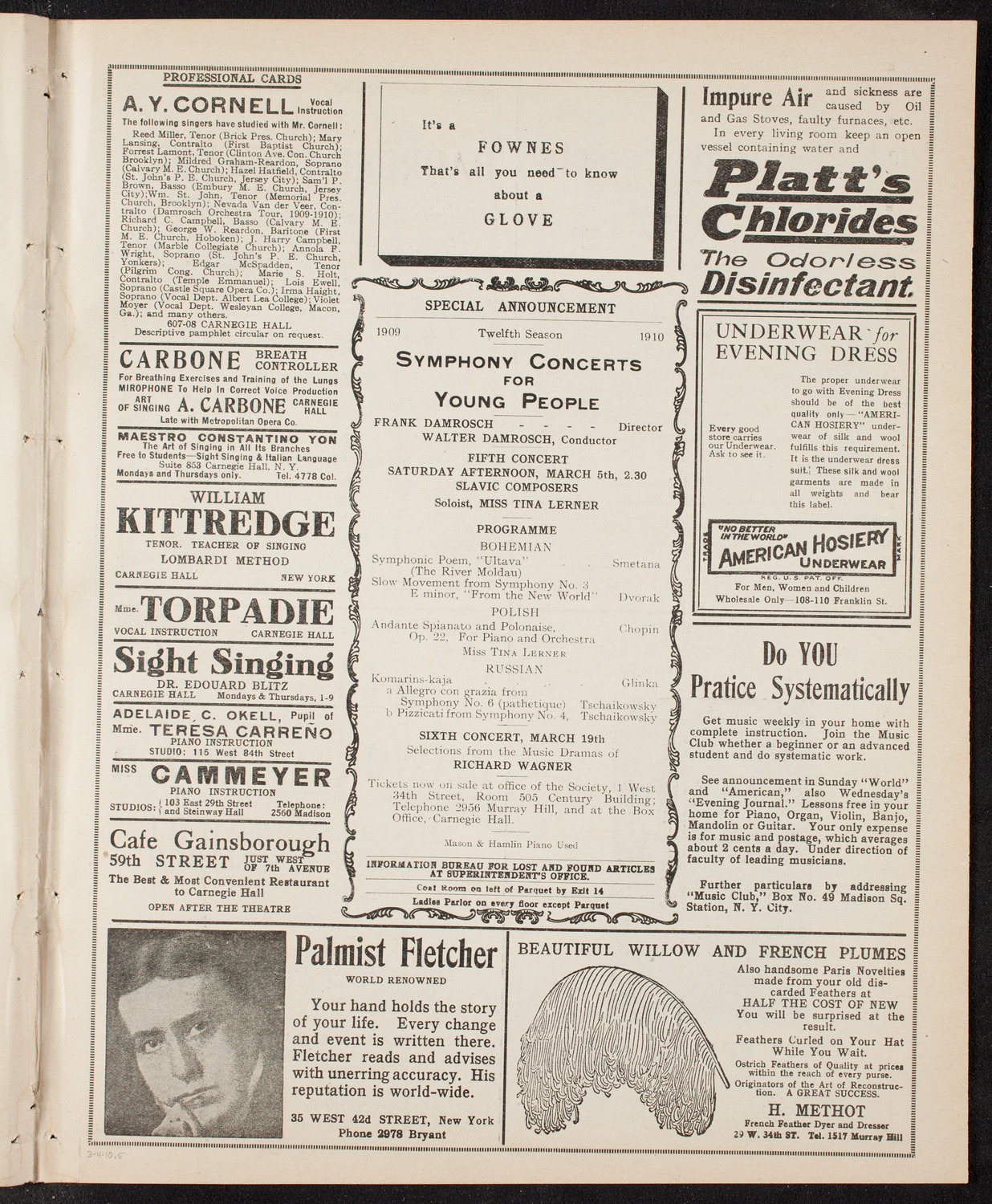 New York Philharmonic, March 4, 1910, program page 9