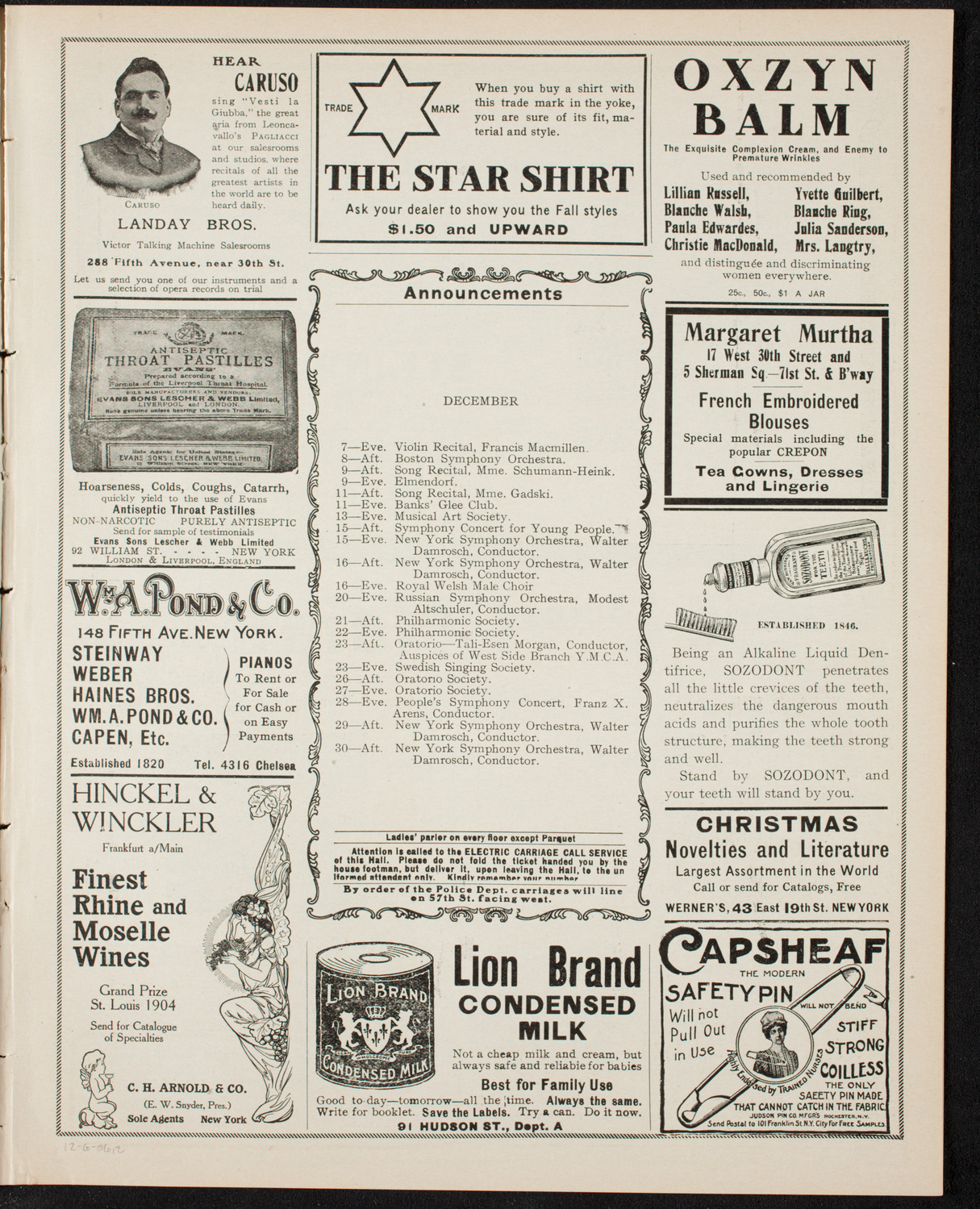 Boston Symphony Orchestra, December 6, 1906, program page 3