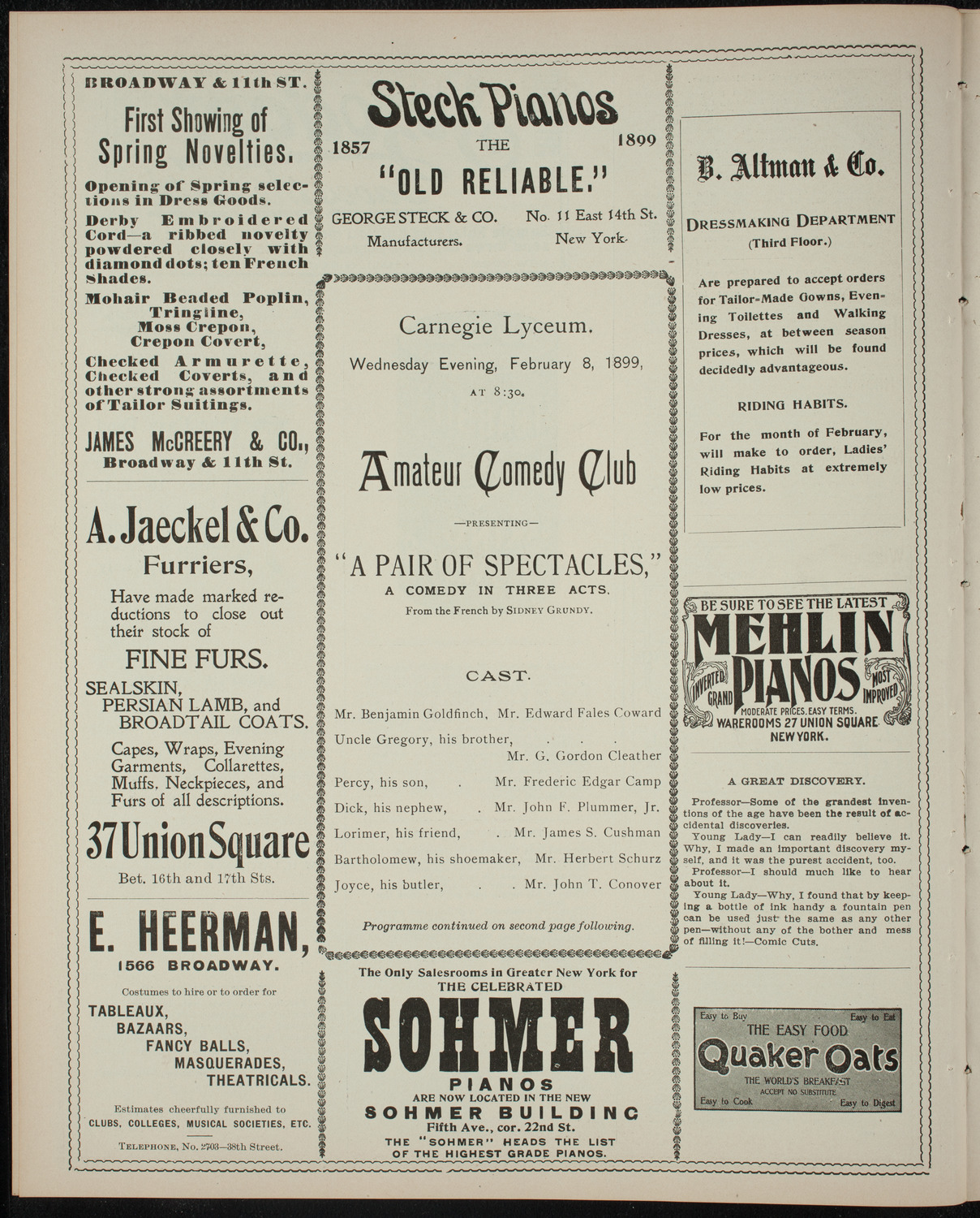 Amateur Comedy Club, February 8, 1899, program page 4