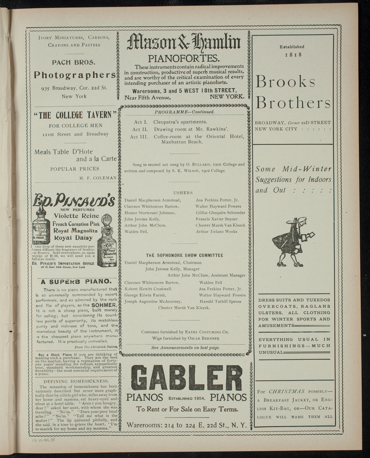 The Sophomore Class (1902) of Columbia University, December 13, 1899, program page 5