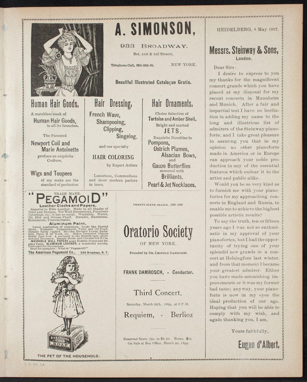Paur Symphony Orchestra, January 7, 1899, program page 5