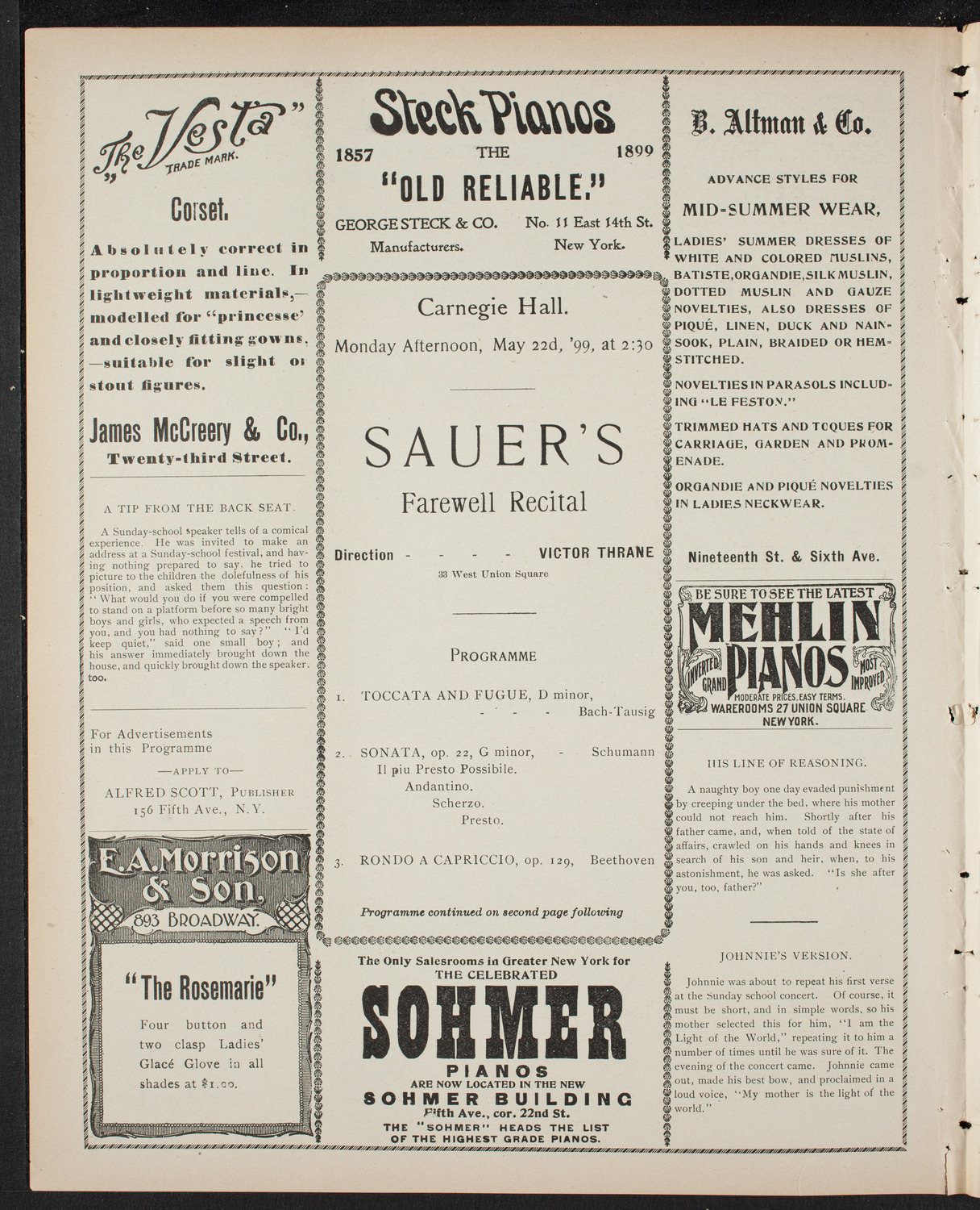 Emil Sauer, Piano, May 22, 1899, program page 4