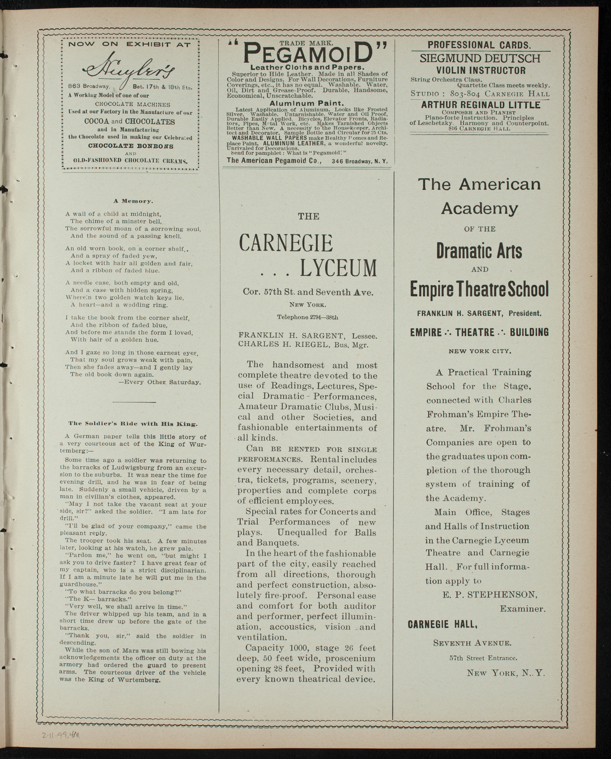 Comparative Literature Society Saturday Morning Conference, February 11, 1899, program page 7