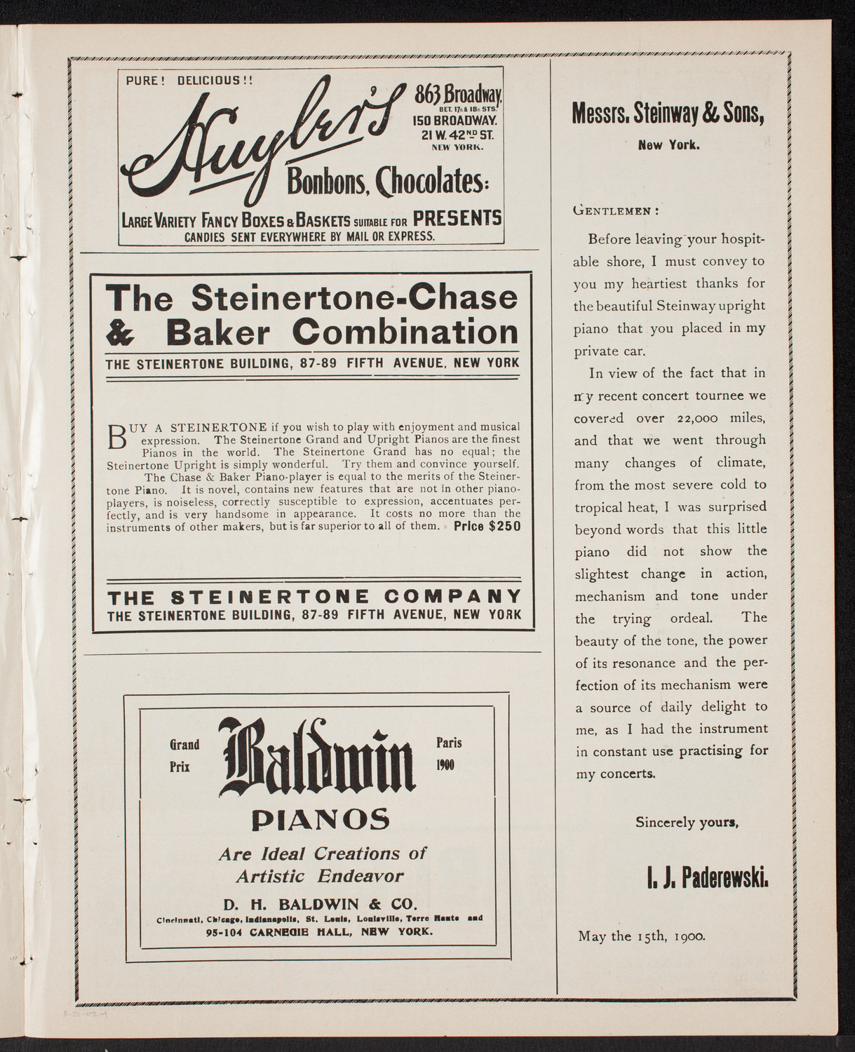 Jan Kubelik, Violin, with Maria Victoria Torrilhon, Piano, March 21, 1902, program page 7