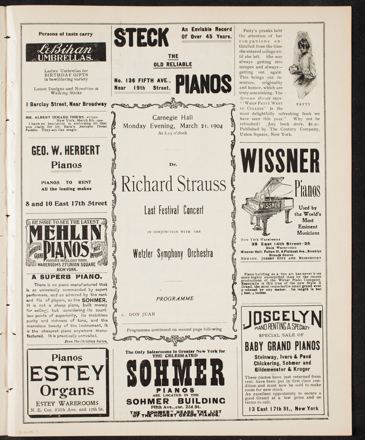 Richard Strauss with Wetzler Symphony Orchestra, March 21, 1904, program page 5