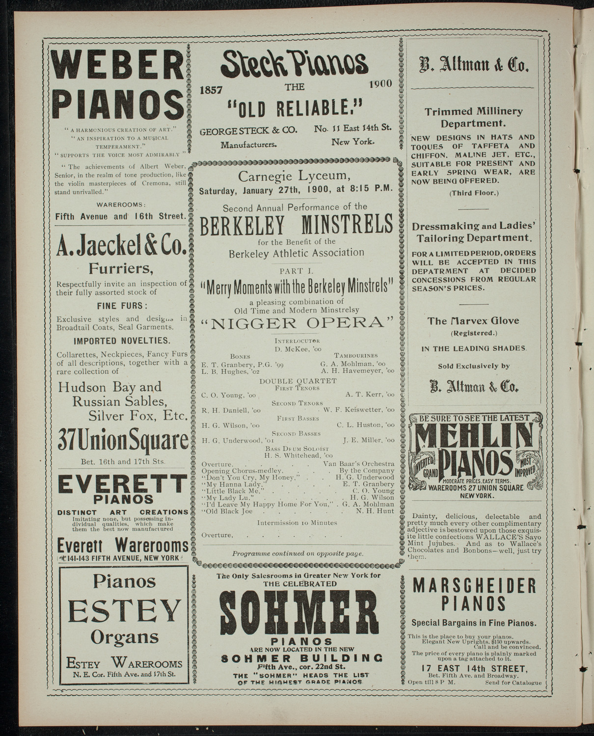 Berkeley Minstrels, January 27, 1900, program page 2
