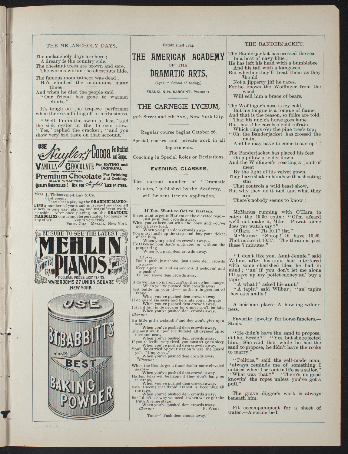 The Merrymakers, January 1, 1897, program page 7