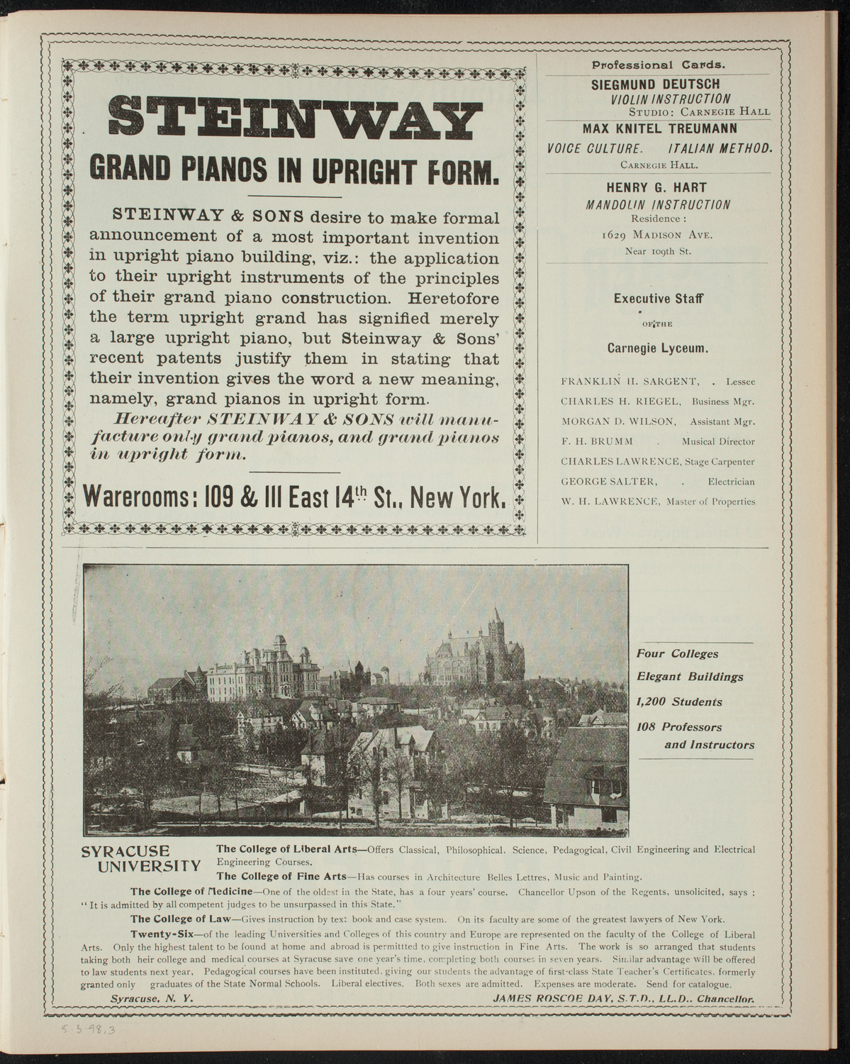 Paolo Gallico and Students, May 3, 1898, program page 5