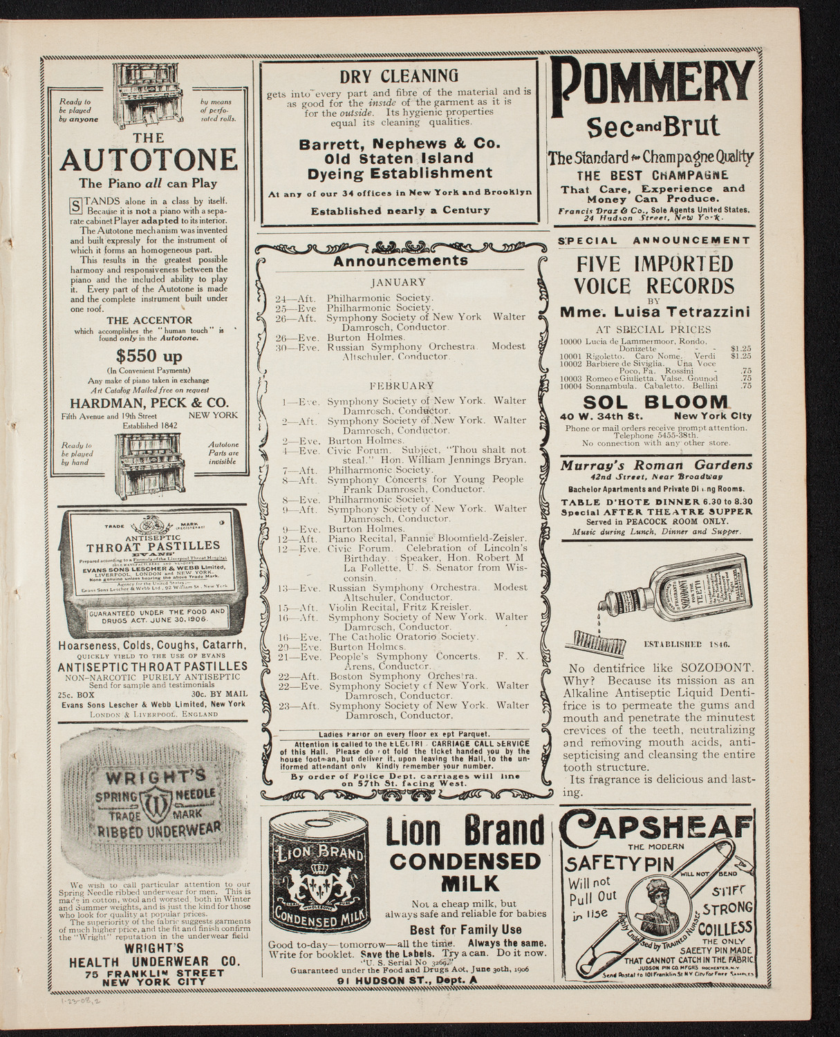 Volpe Symphony Society of New York, January 23, 1908, program page 3