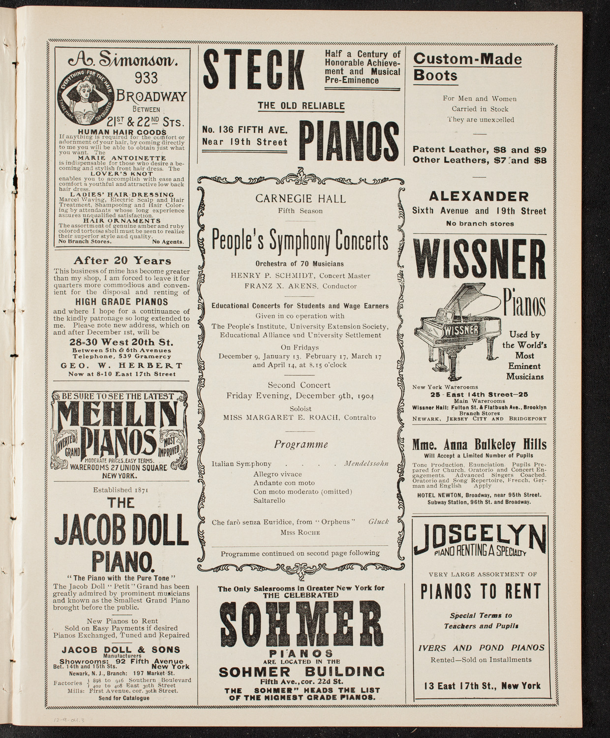 People's Symphony Concert, December 9, 1904, program page 5