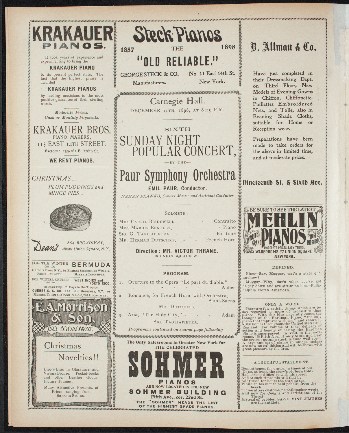 Paur Symphony Orchestra - Sunday Night Popular Concert, December 11, 1898, program page 4