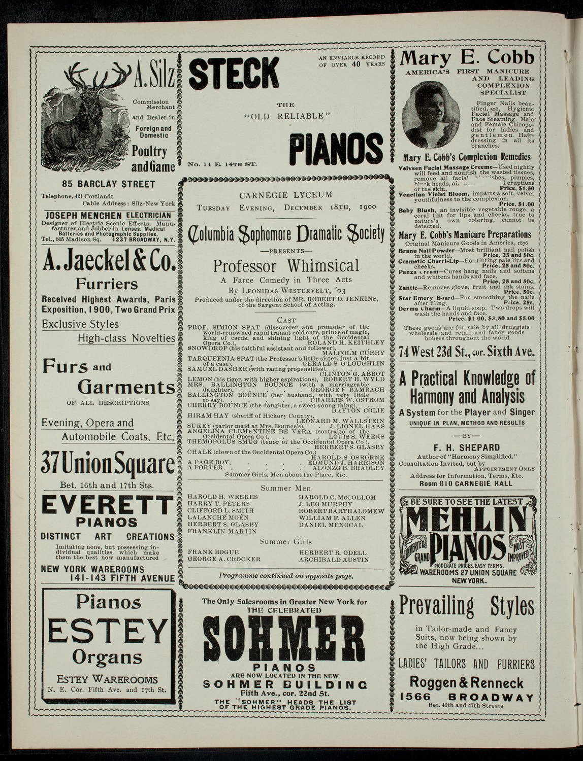 Columbia Sophomore Dramatic Society, December 18, 1900, program page 2