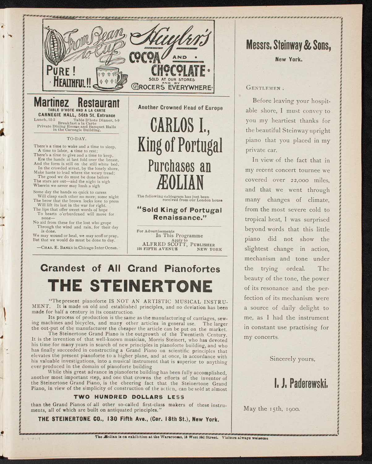 Anniversary Program of the New York Society for Ethical Culture, May 3, 1901, program page 5