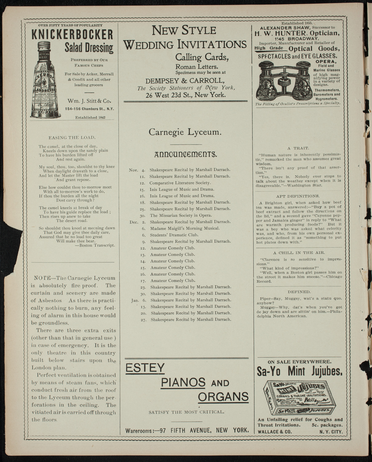 Benefit: Destitute and Homeless Children, October 31, 1898, program page 2