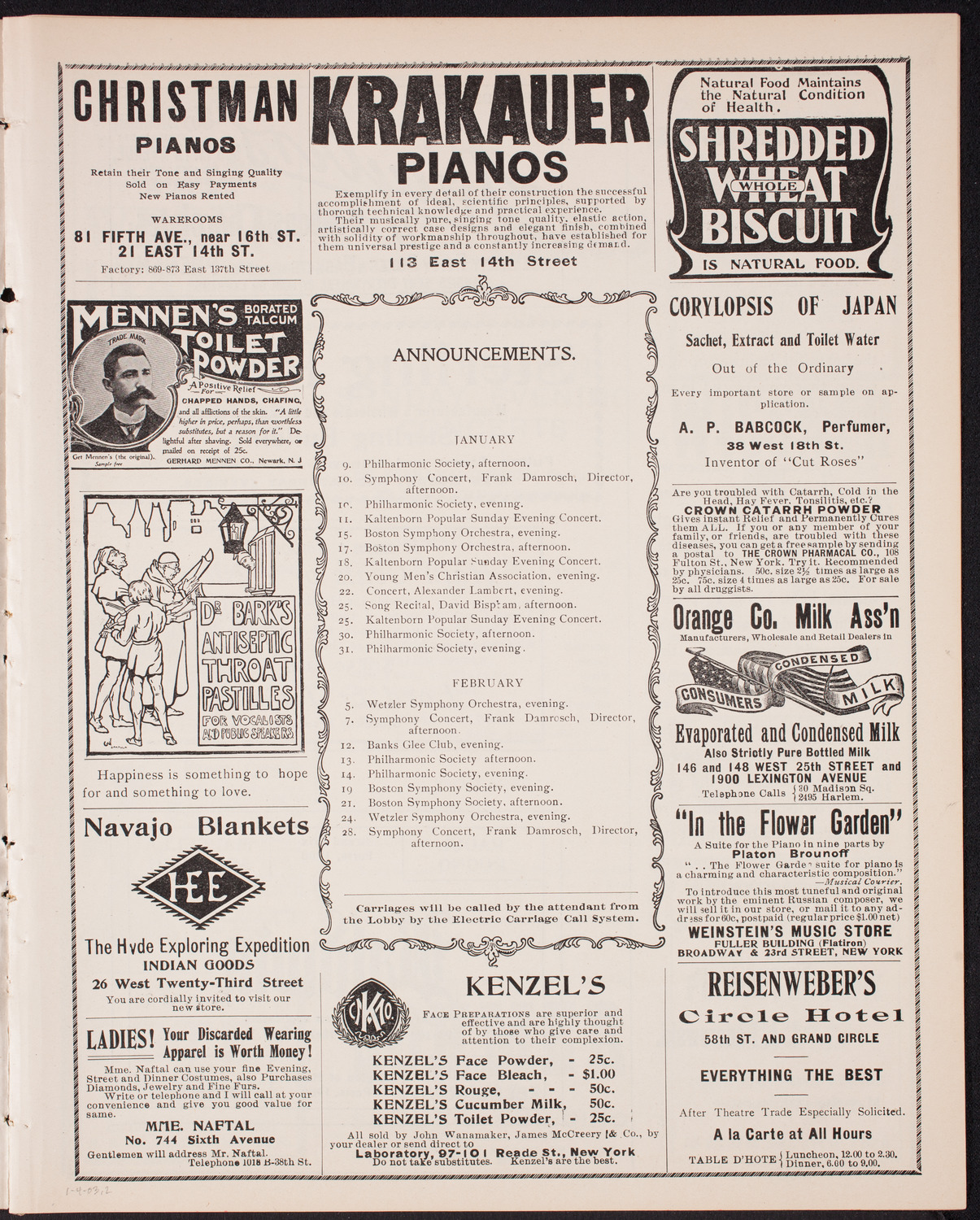 Kaltenborn Sunday Evening Concert, January 4, 1903, program page 3