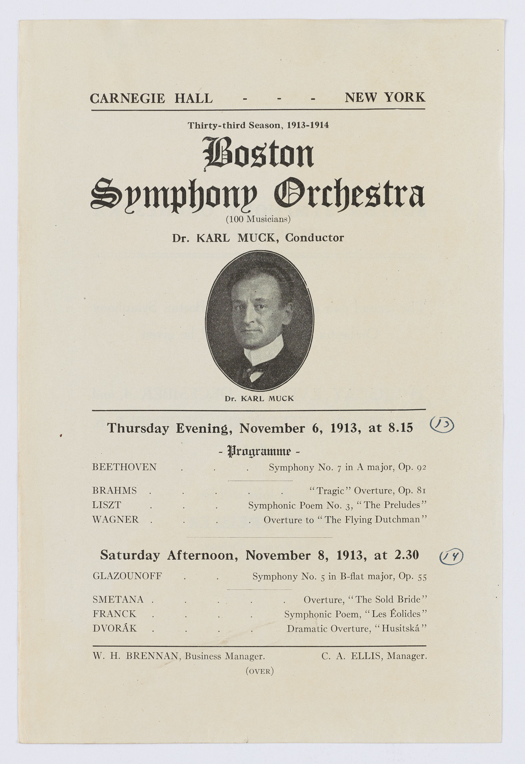Boston Symphony Orchestra, November 1913