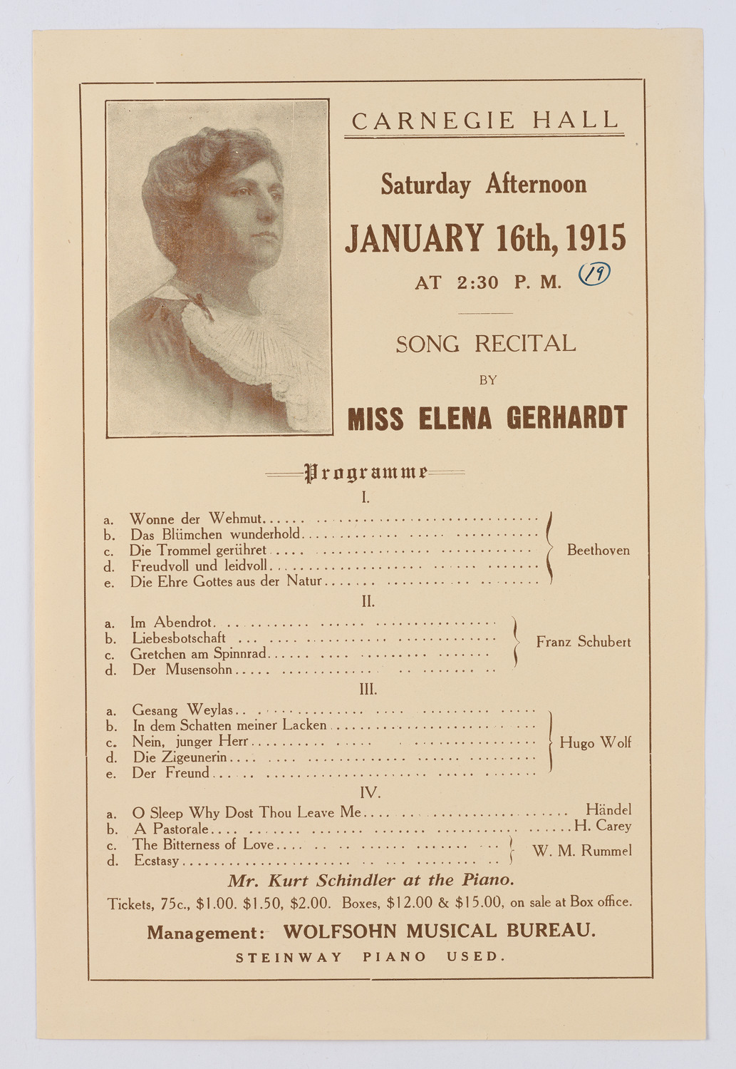 Elena Gerhardt, January 16, 1915