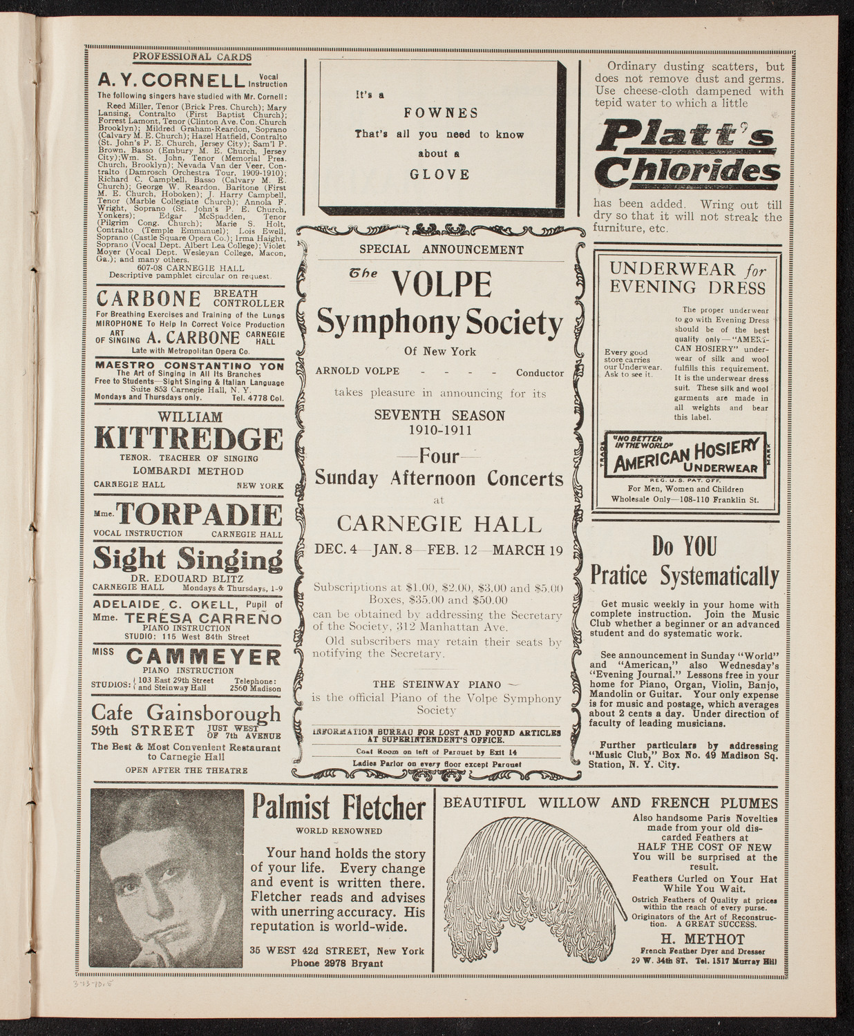 Volpe Symphony Society of New York, March 13, 1910, program page 9