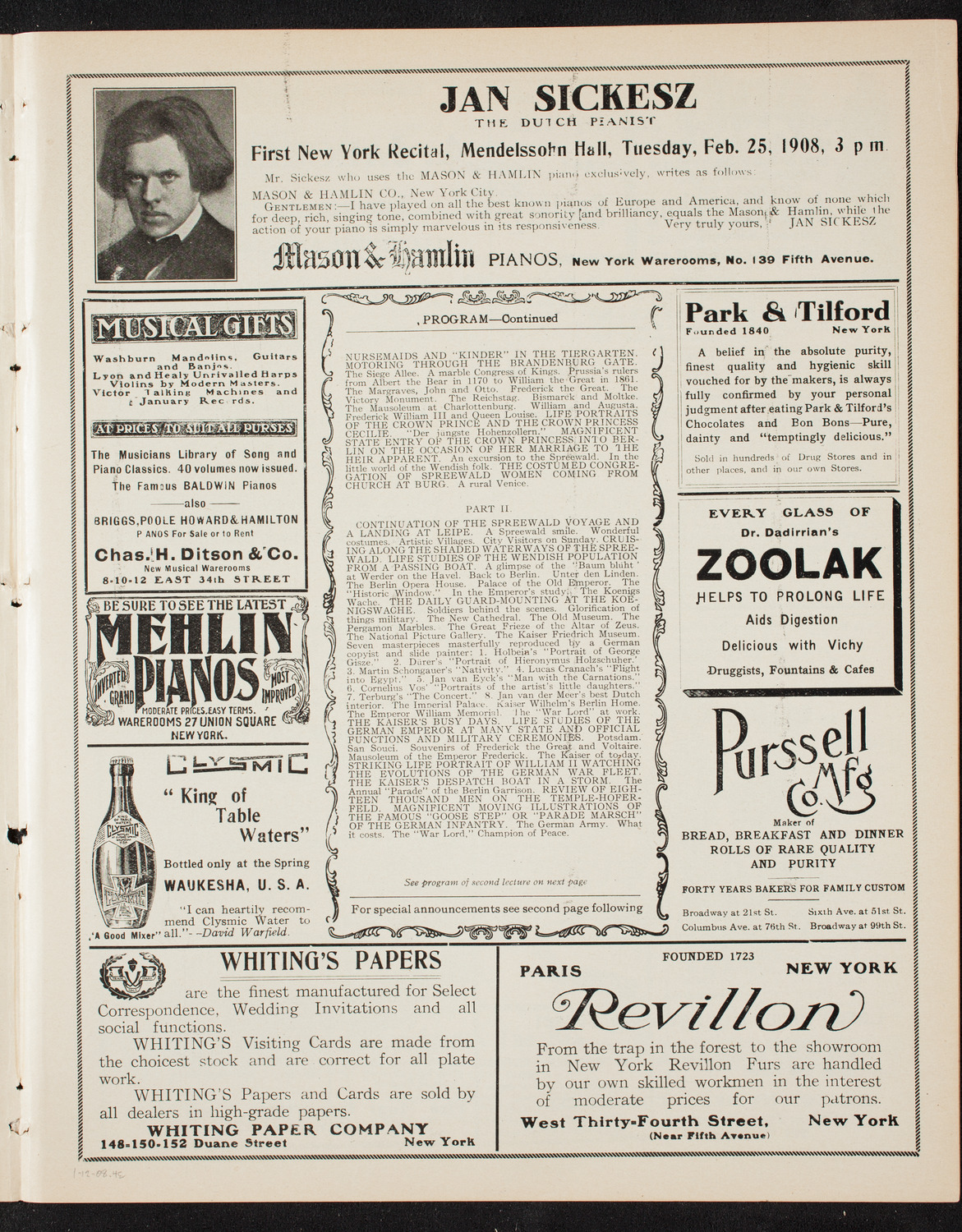 Burton Holmes Travelogue: Imperial Berlin, January 12, 1908, program page 7