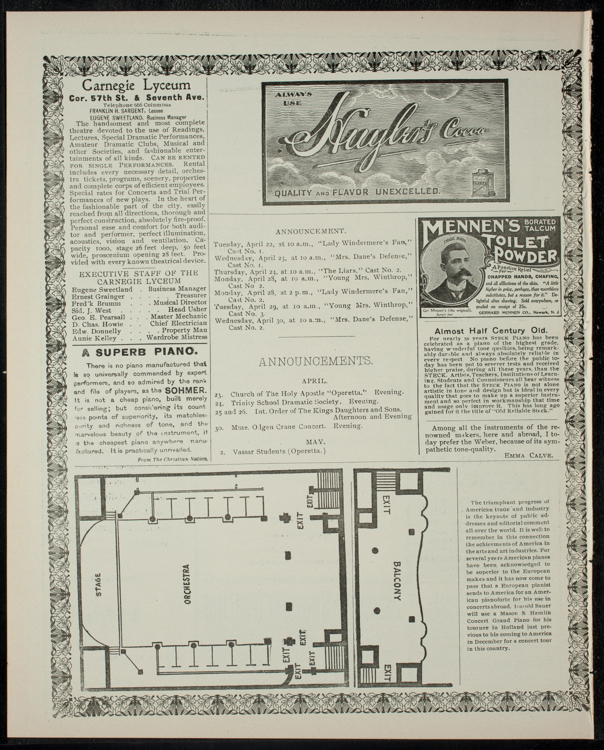 American Academy of the Dramatic Arts Private Dress Rehearsal, April 22, 1902, program page 4